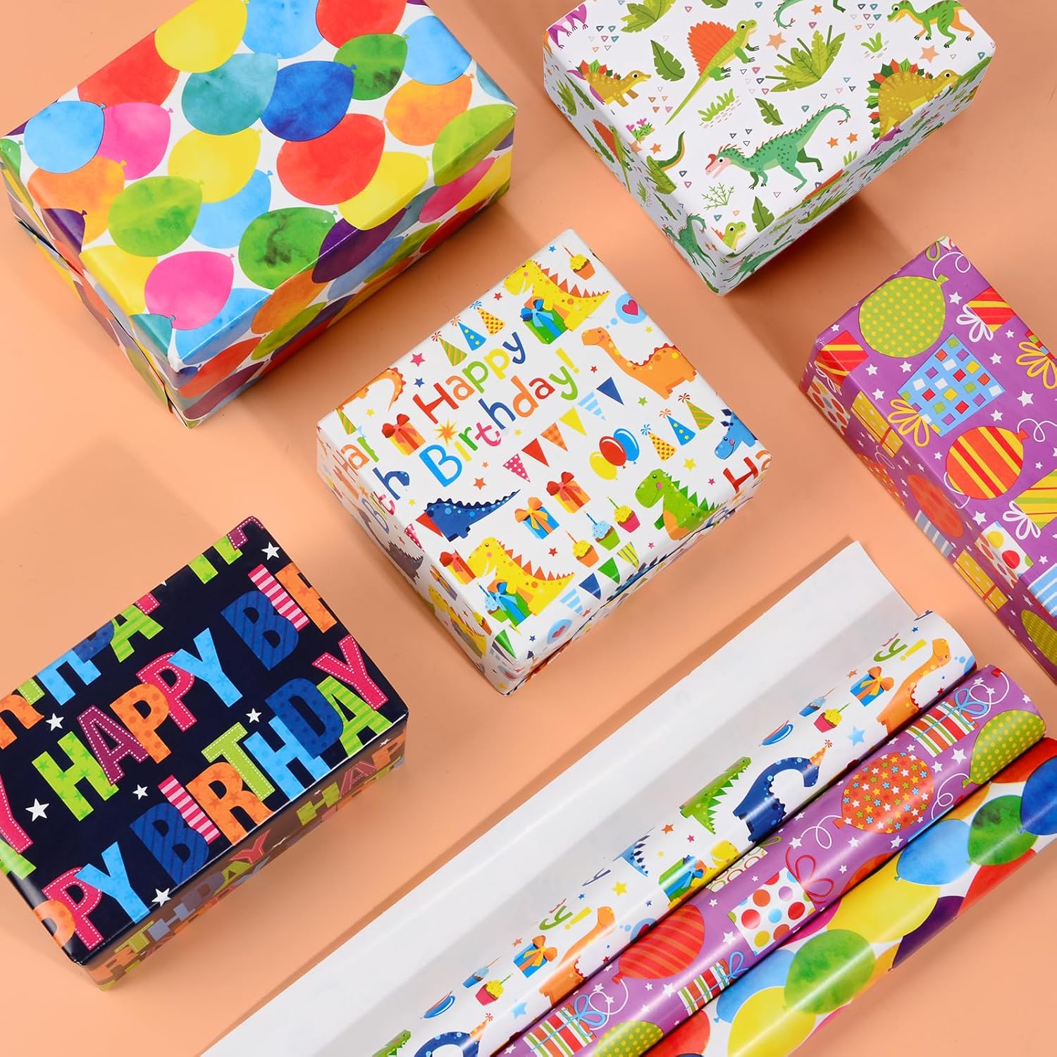 Thumbnail 4 de HAMOHTE Geschenkpapier Geburtstag Kinder – 5 Rollen (43 cm x 300 cm) mit Cartoon-Design, recycelbar