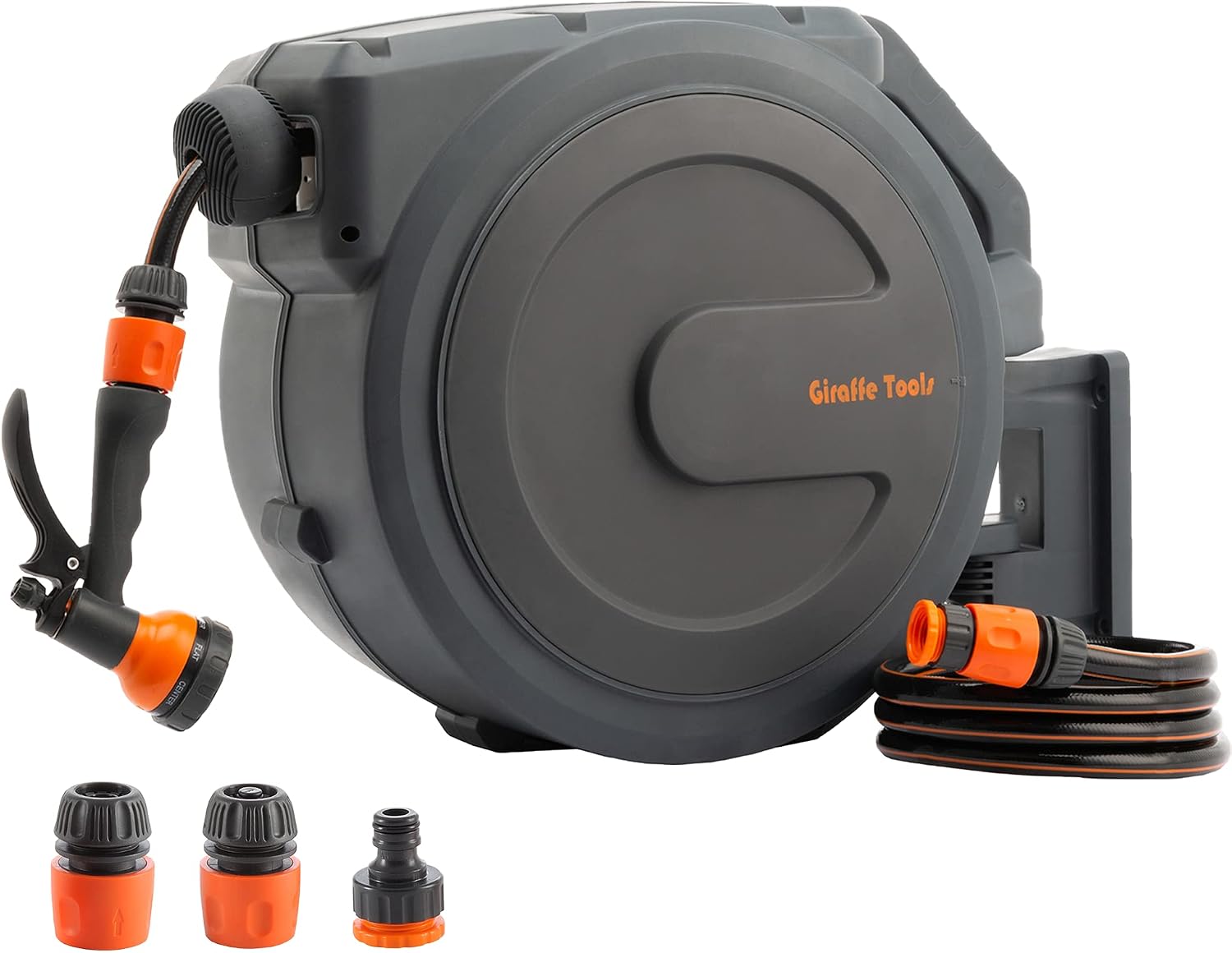 Detalle de Giraffe Tools Retractable Wall Mounted Hose Reel (30+2m) with 7-in-1 Spray Nozzle, EUAW-30, Grey