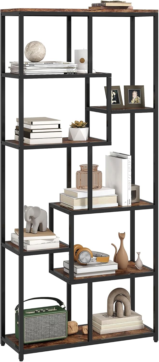 Detalle de HOMCOM 836-639V00BT 7-Tier Geometric Bookcase, Rustic Brown and Black