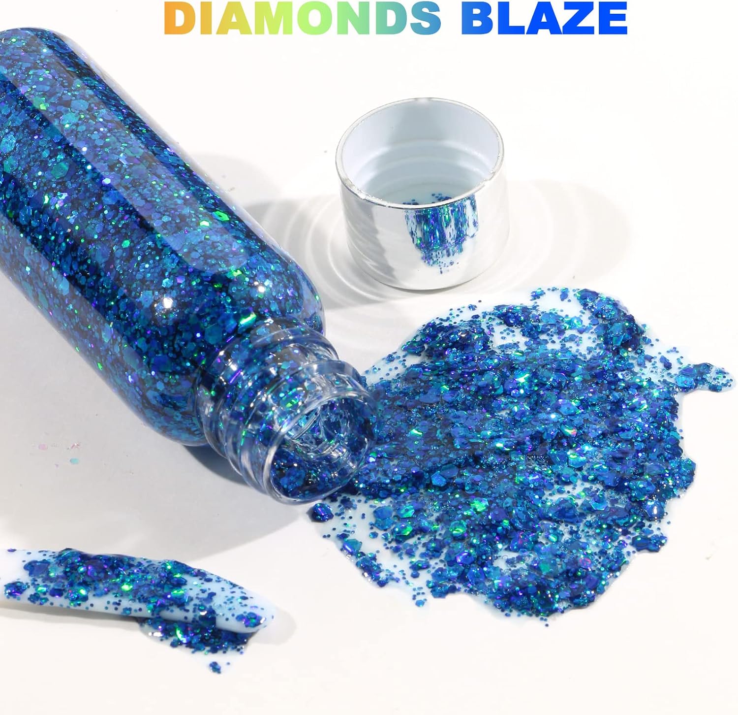 Detalle de URAQT Glitter Corpo e Viso: gel glitterato multiforme per viso, occhi, labbra e capelli in Blu