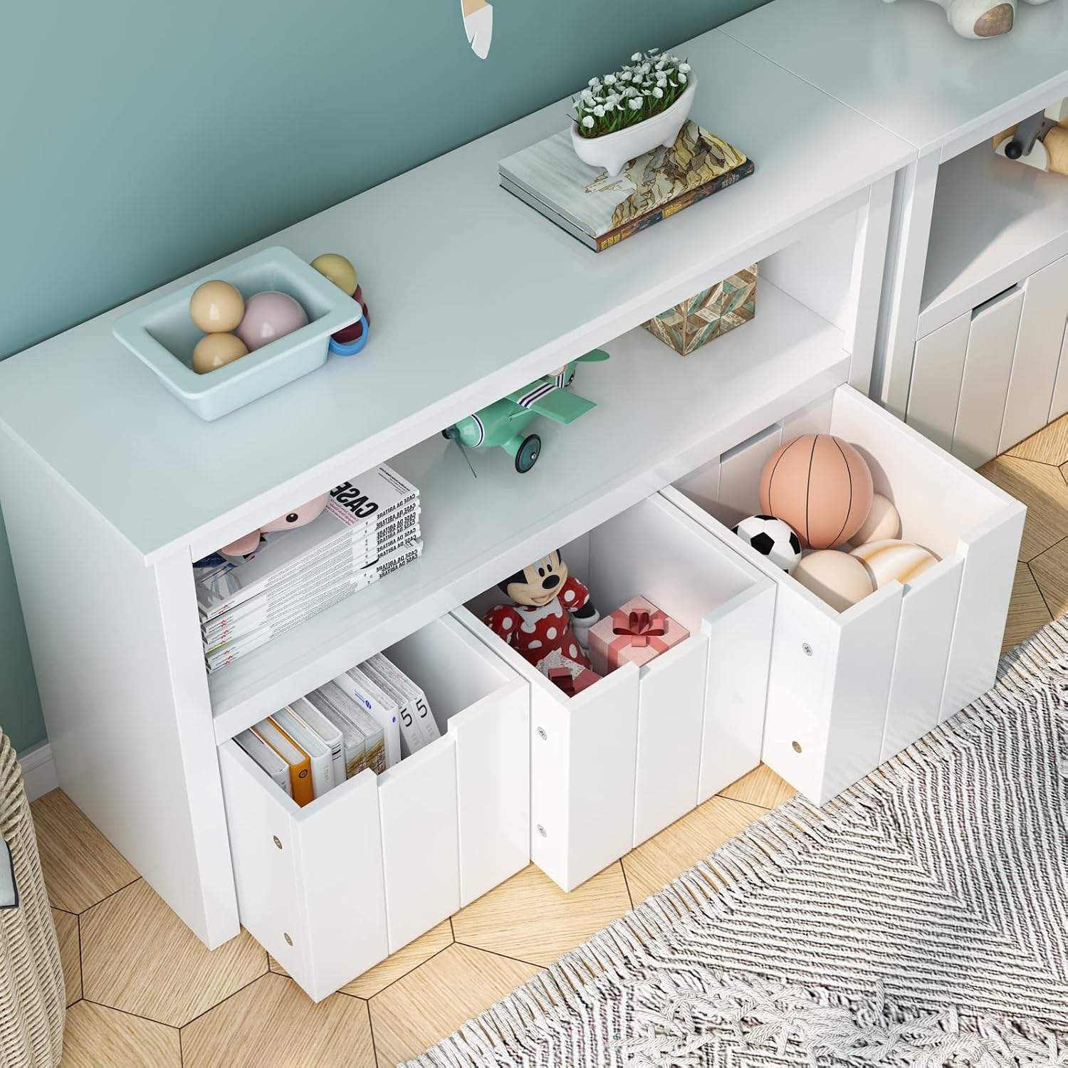 Detalle de FOREHILL M287288 Toy Storage Unit, 3 Wheeled Drawers, White, 102 cm