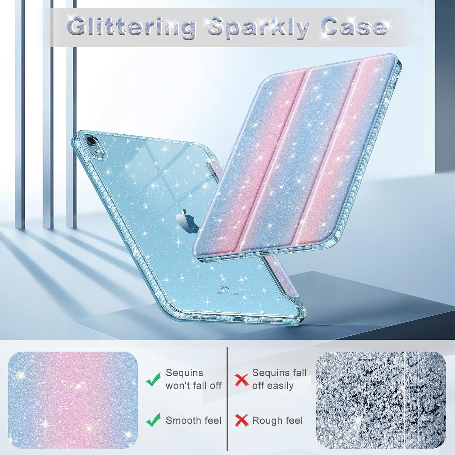 Thumbnail 4 de FINTIE Glitter Case for iPad (A16) 11th Gen / 10th Gen 11.0" - Built-in Pencil Holder, Pink/Blue