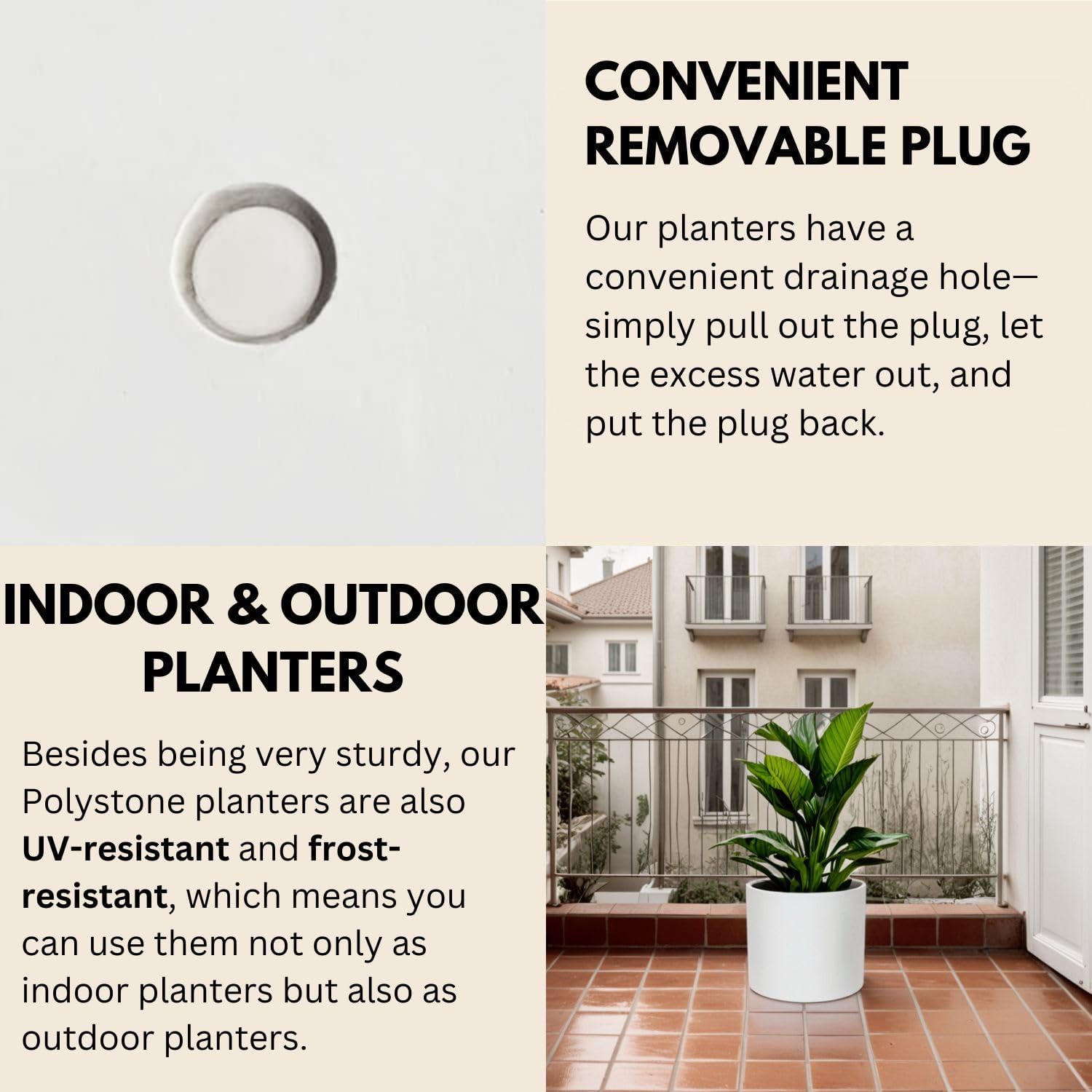 Detalle de Fox & Fern PP-LINE-MW-SMSET Plant Pot, Matt White with Drainage Plug