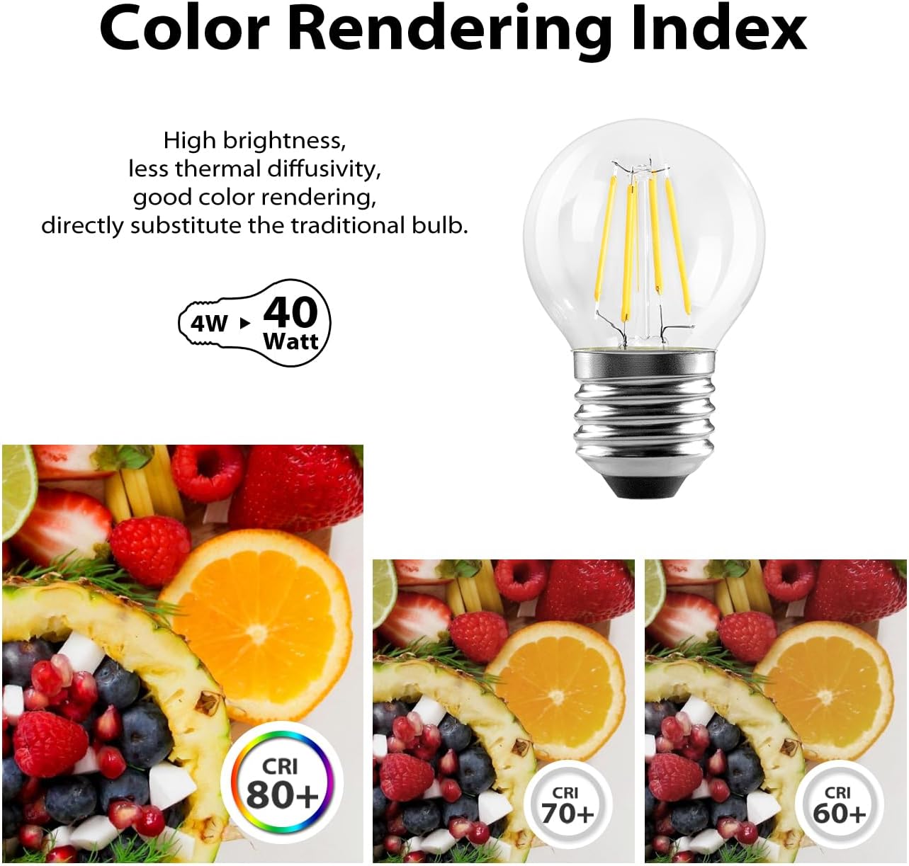 Detalle de LVWIT 4W G45 LED Filament Golfball Bulb (6 Pack) – Warm White, 2700K, 470Lm, Non-dimmable, E27 Base