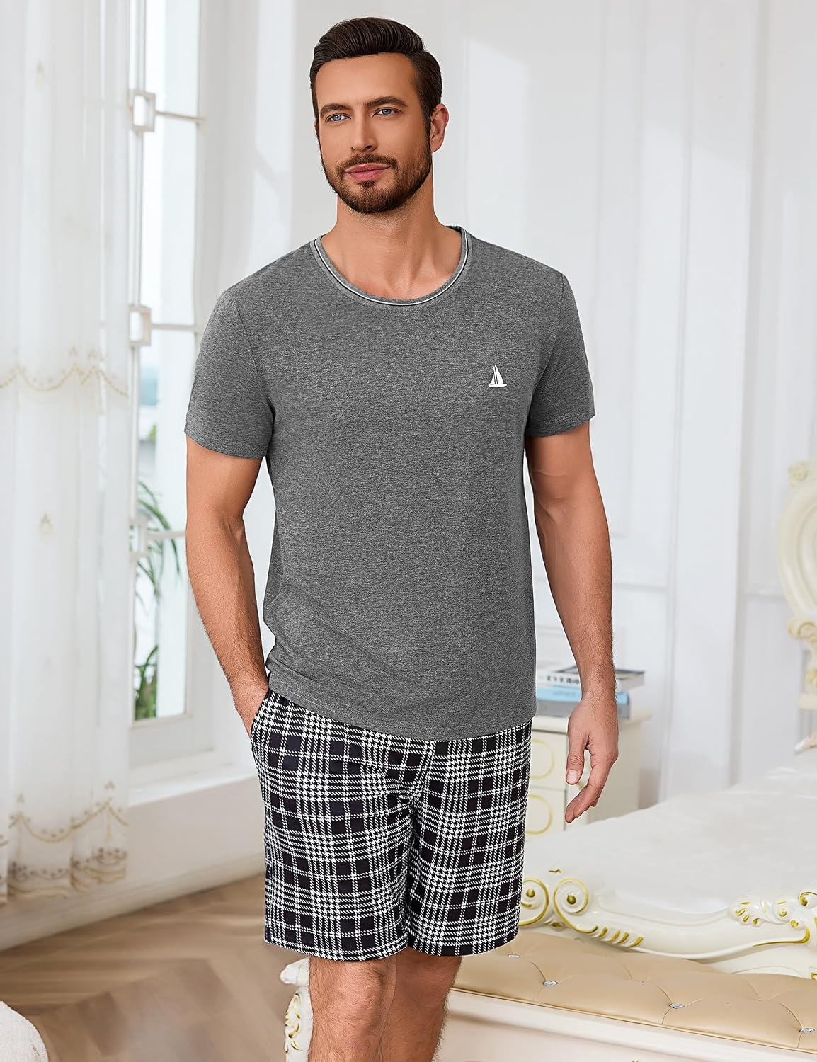Detalle 2 de Jahetuul Schlafanzug Herren Kurzarm Pyjama