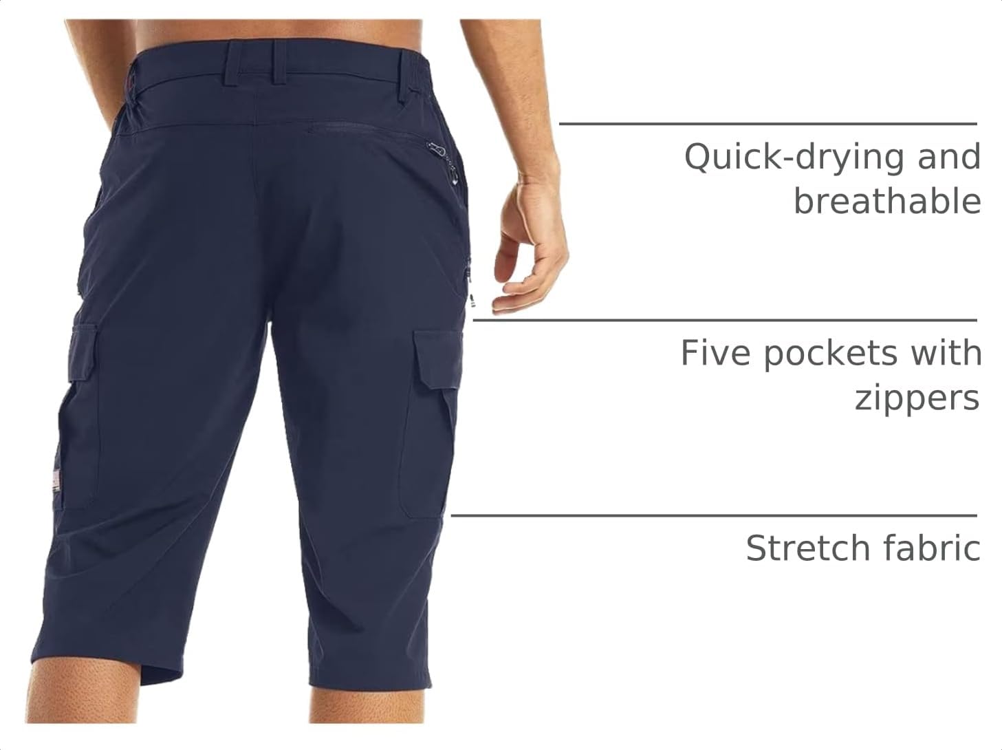 Detalle 2 de MAGCOMSEN Men's Workout Gym Shorts: Quick Dry 3/4 Capri with 5 Pockets