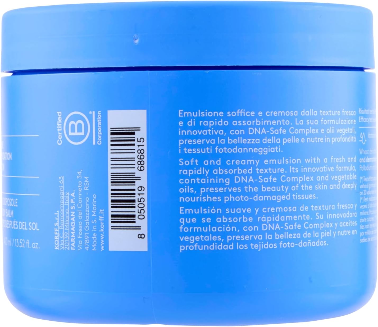 Detalle 2 de Korff Sun Secret Balsamo Doposole Idratante Lenitivo con DNA-Safe Complex (400 ml)