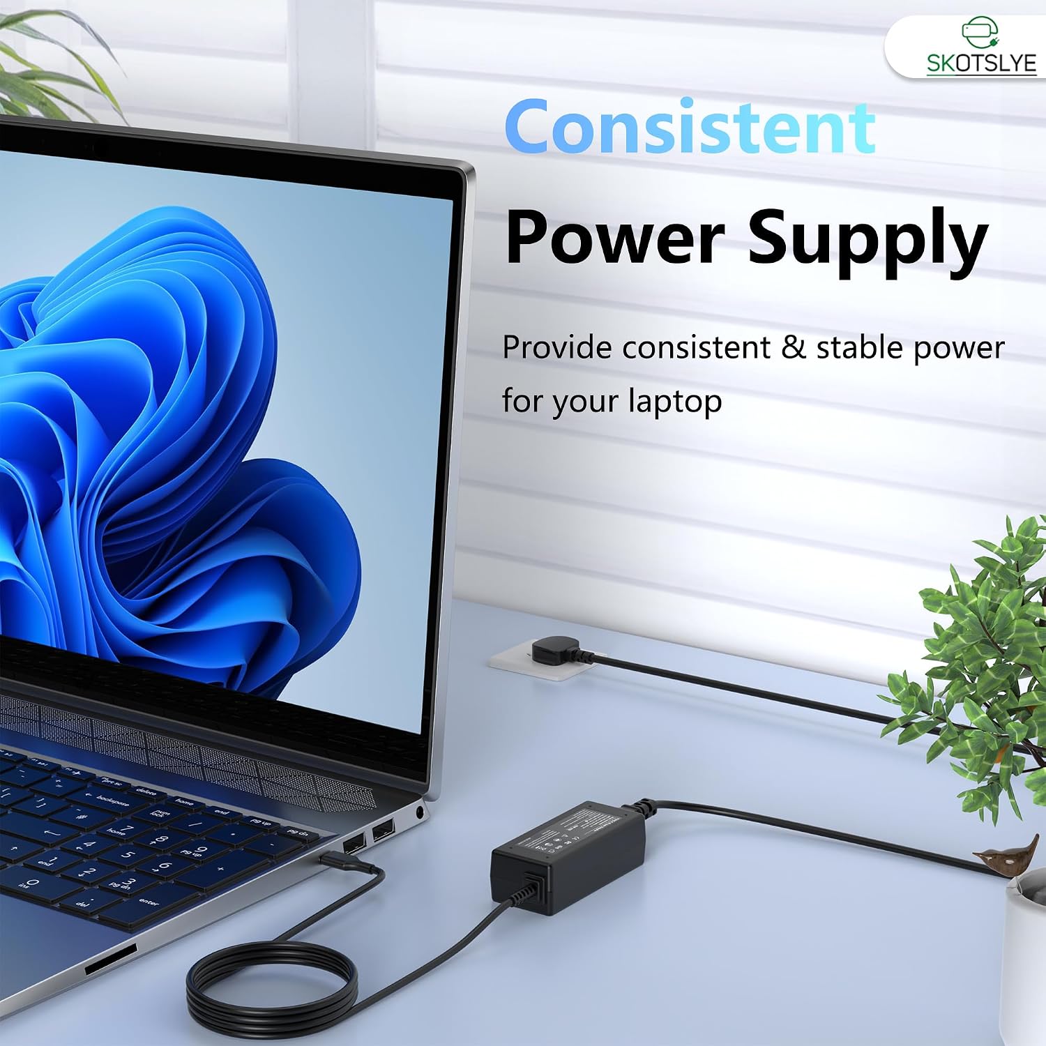Detalle de SKOTSLYE 45W USB-C Laptop Charger: Compact, fast charging for HP, Dell, Lenovo and more