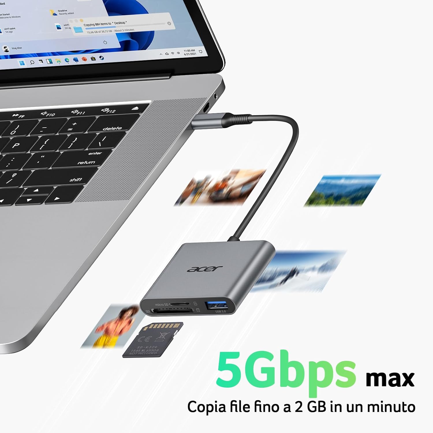 Thumbnail 1 de Acer Lettore di schede SD USB-C 3.0: lettore affidabile e versatile per file di grandi dimensioni
