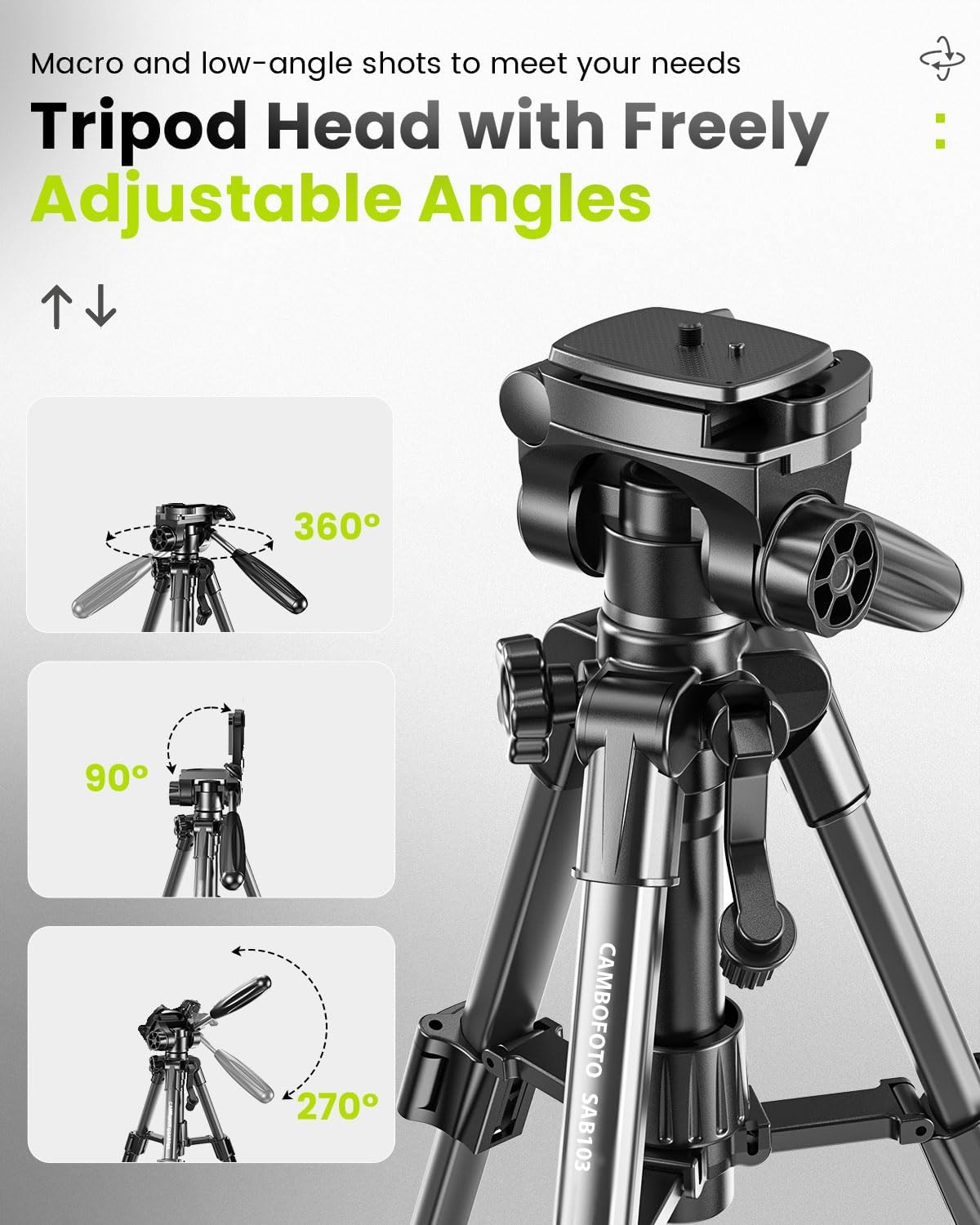 Detalle de CAMBOFOTO SAB103 Camera Tripod with 3-Way Pan Head and Quick-Release Plate