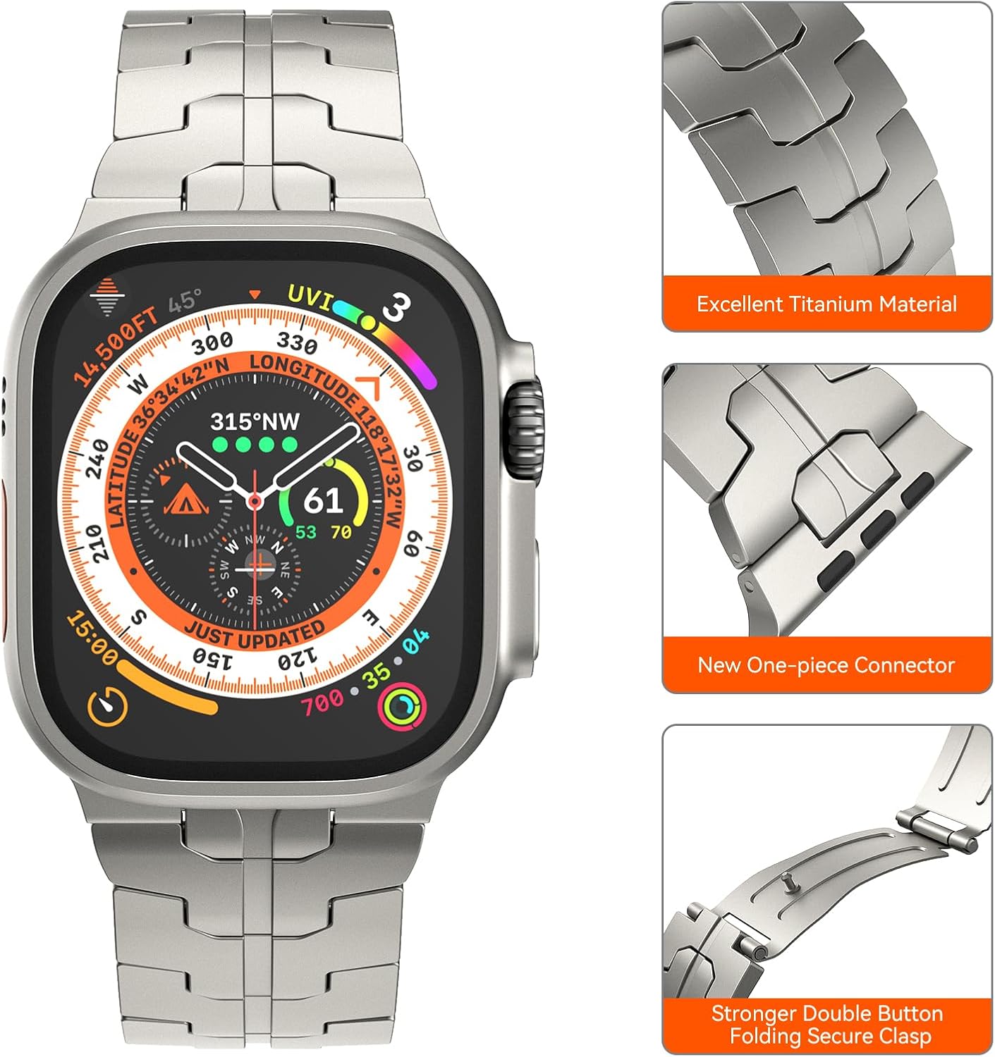 Detalle de LULULOOK Titanium Strap for Apple Watch Ultra (Ultra 3/Ultra 2) – folding clasp replacement band