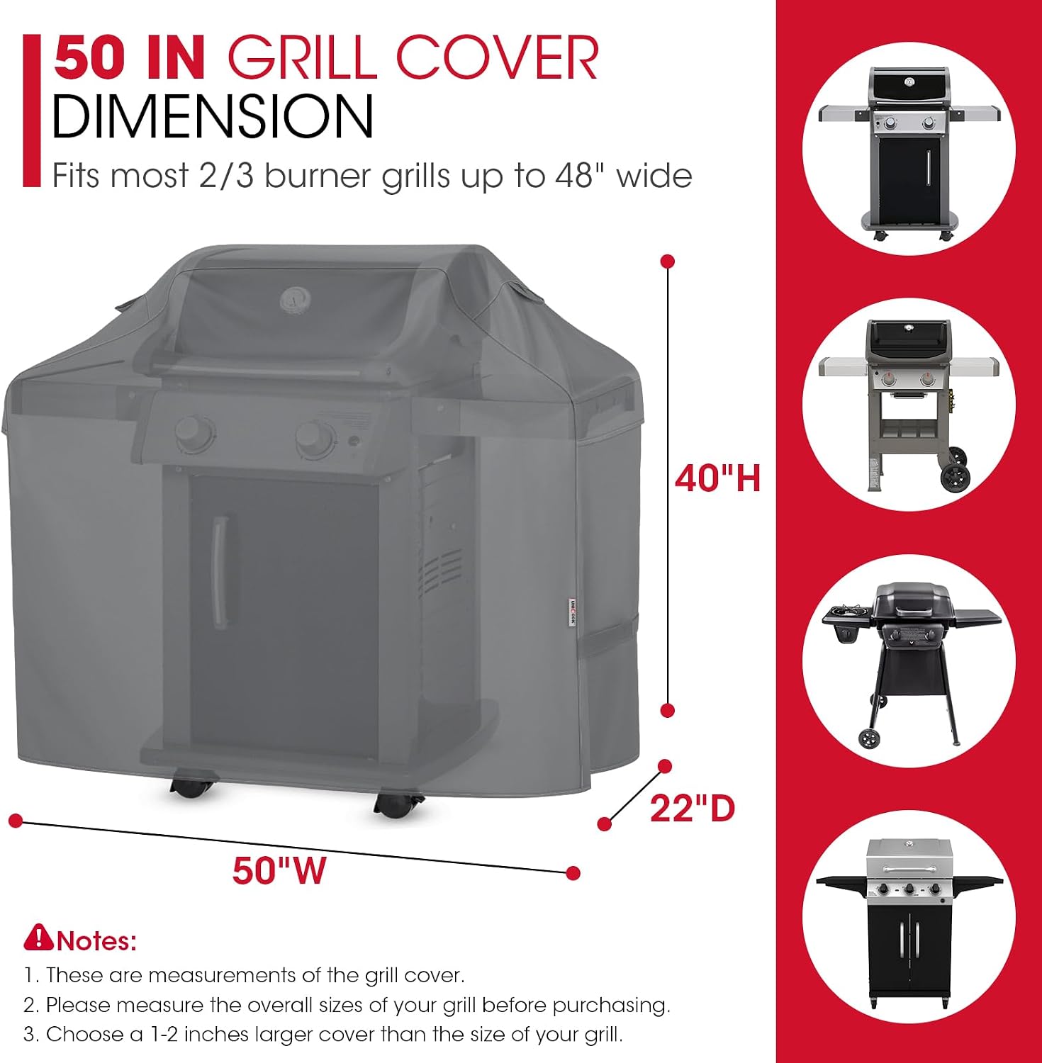 Detalle 2 de Unicook B601001G 50-Inch Grill Cover, Vinyl-Coated Polyester, Gray