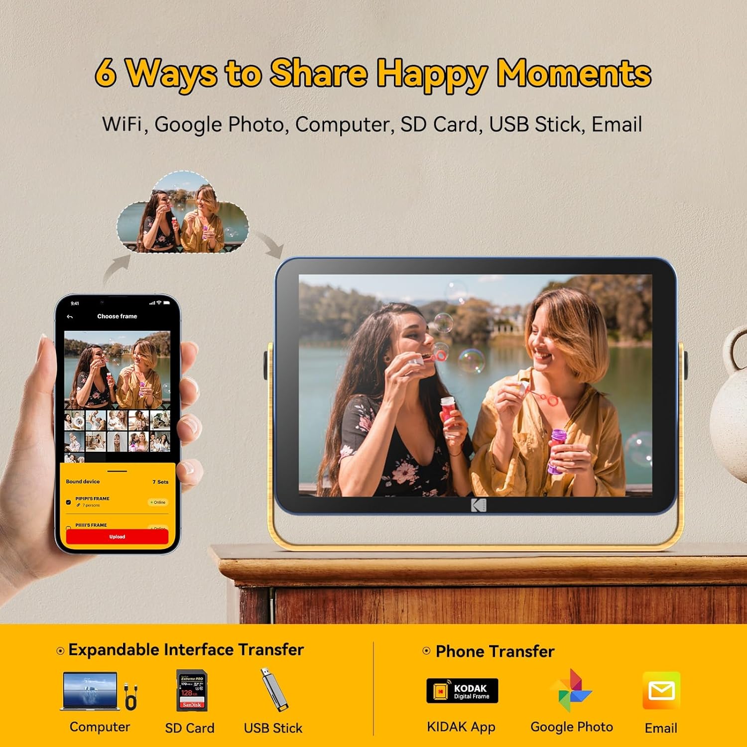 Detalle de KODAK Cadre photo numérique WiFi 10 pouces IPS HD avec batterie 4000 mAh et 32 Go