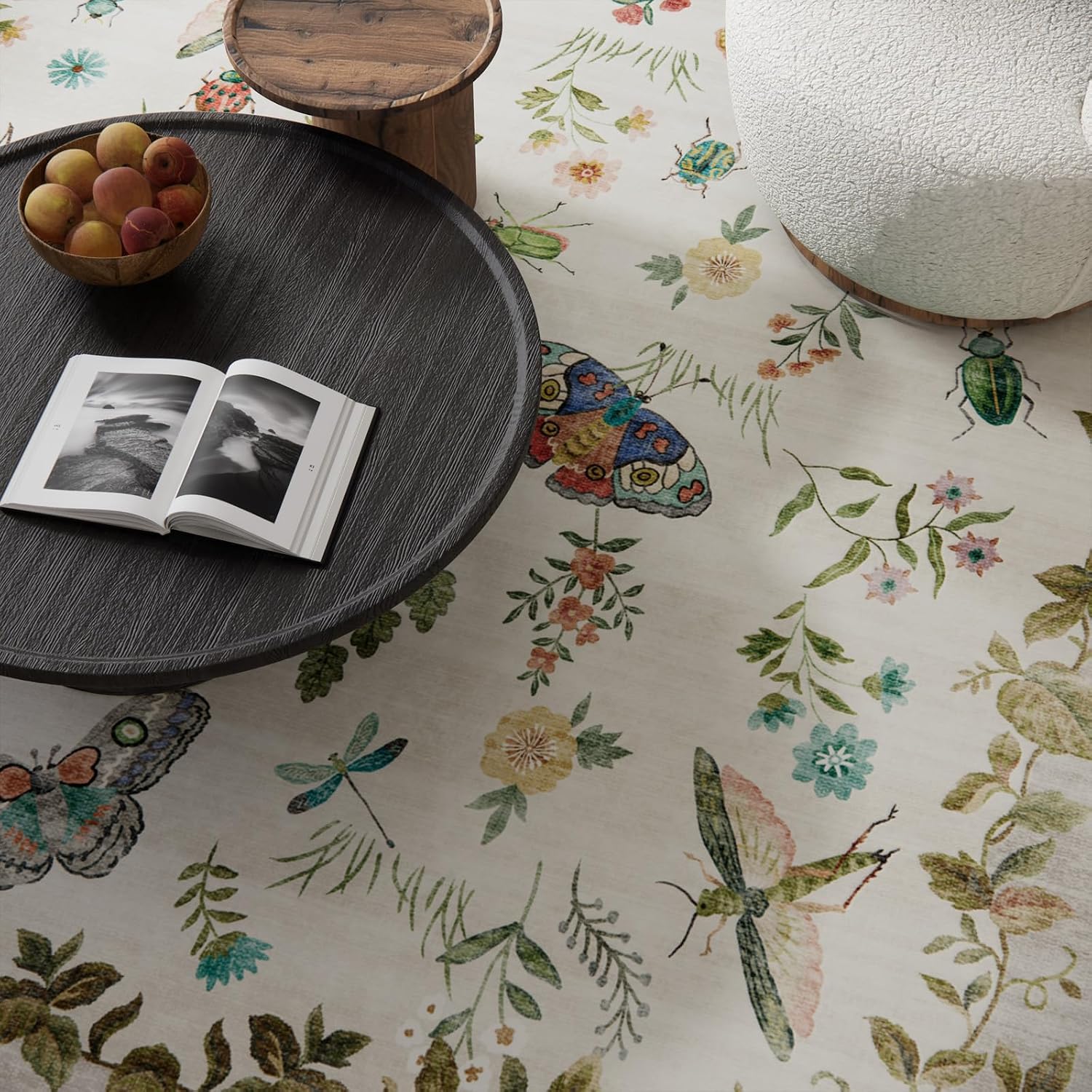 Detalle de Washable 9x12 Area Rug for Living Room, Low Pile Vintage Style (Stain-Resistant, Non-Slip)
