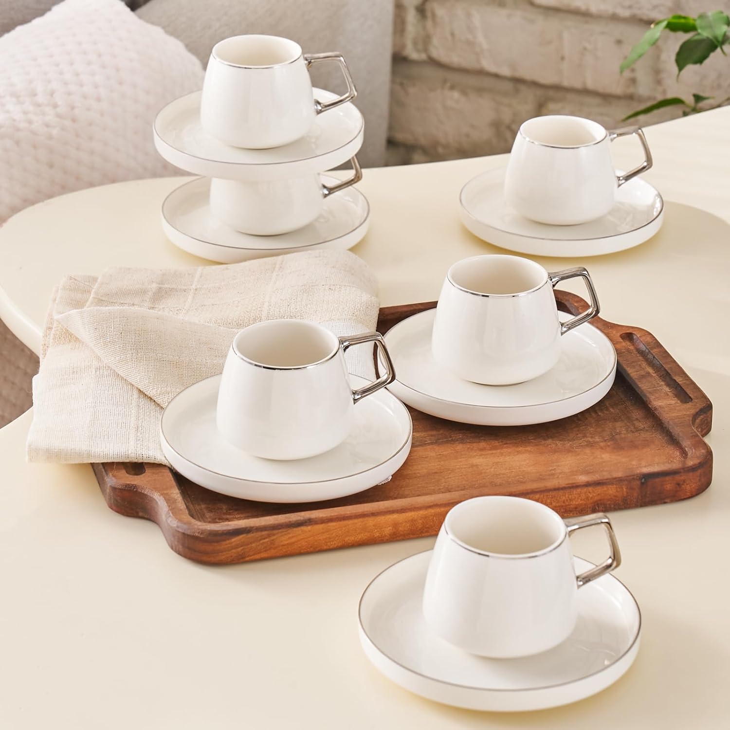 Detalle 1 de KARACA Saturn Platin – porcelanowy zestaw filiżanek 90 ml dla 6 osób