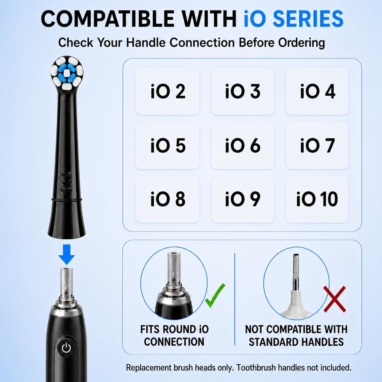 Detalle de Soft Replacement Brush Heads Compatible with Oral-B iO 2–10, Black, 8 Count