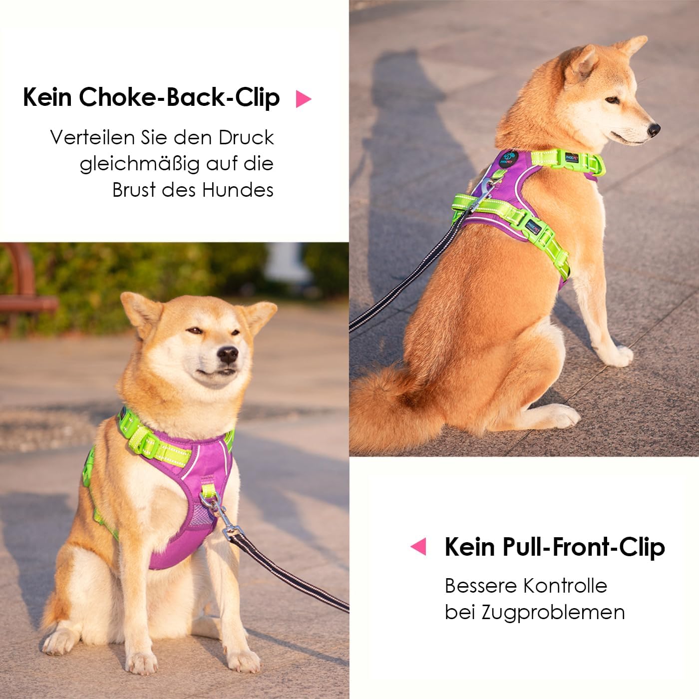 Detalle de PHOEPET No-Pull Hundewestengeschirr mit verstellbaren Gurten und Reflexstreifen – Violett/Grün