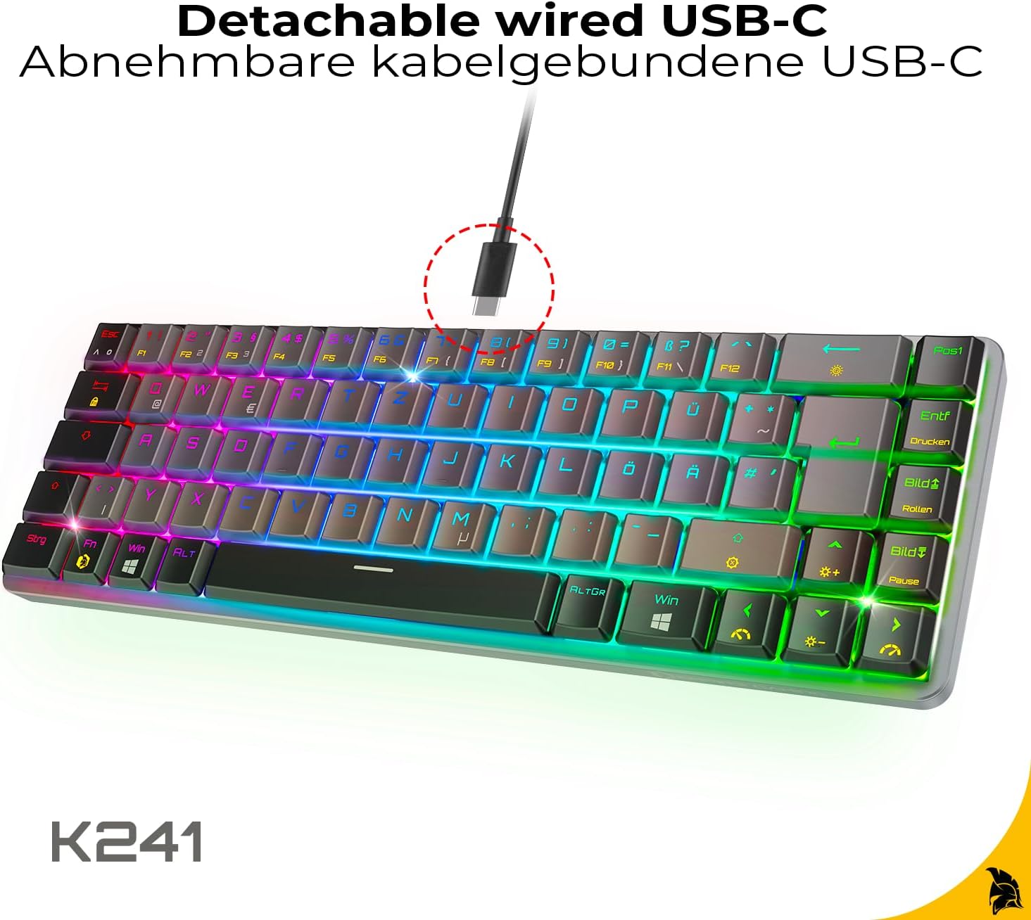 Thumbnail 2 de EMPIRE GAMING K241 – schlanke Low-Profile Aluminium Gaming-Tastatur (DE, QWERTZ), 69 Tasten MX Red, RGB, NKRO, USB‑C abnehmbar