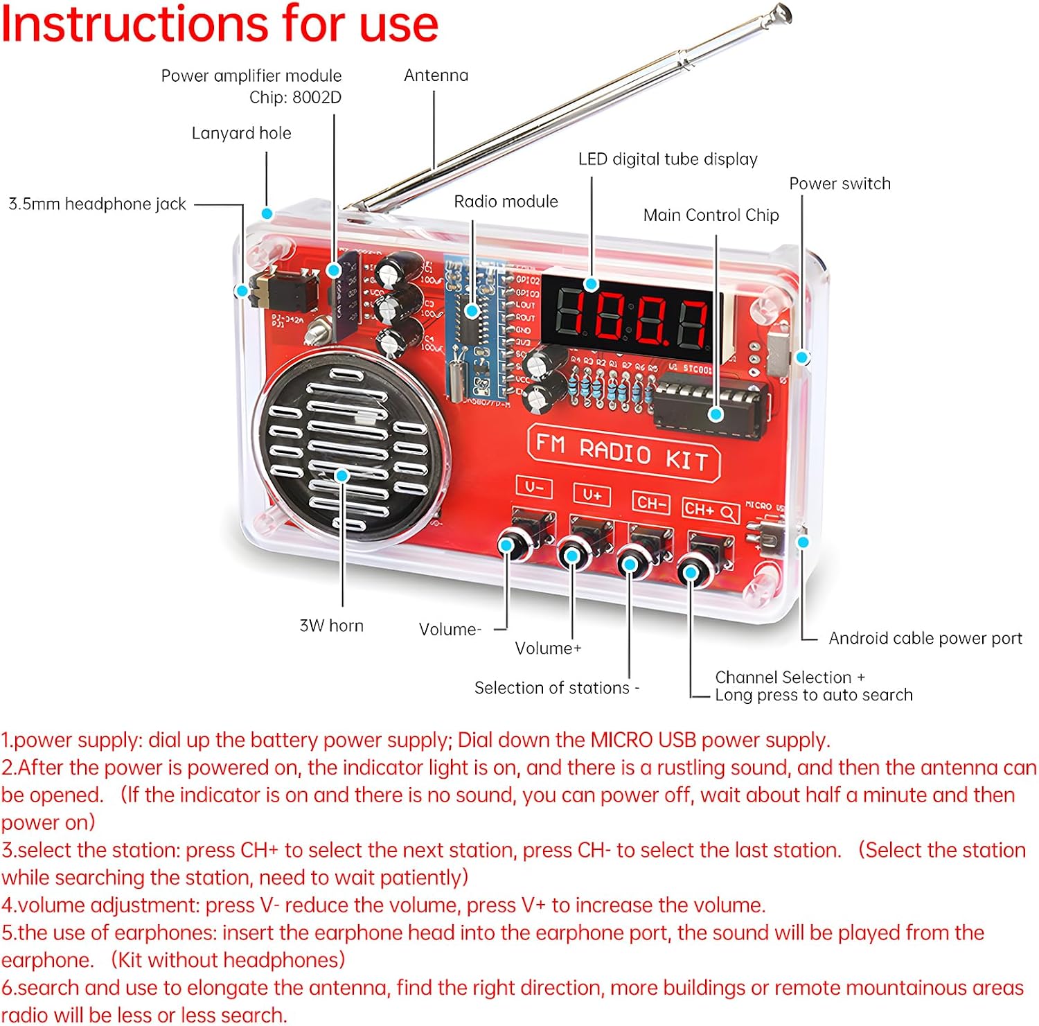 Detalle de Heemol DIY-soldeerset voor digitale FM-radio met display en oplaadmodule