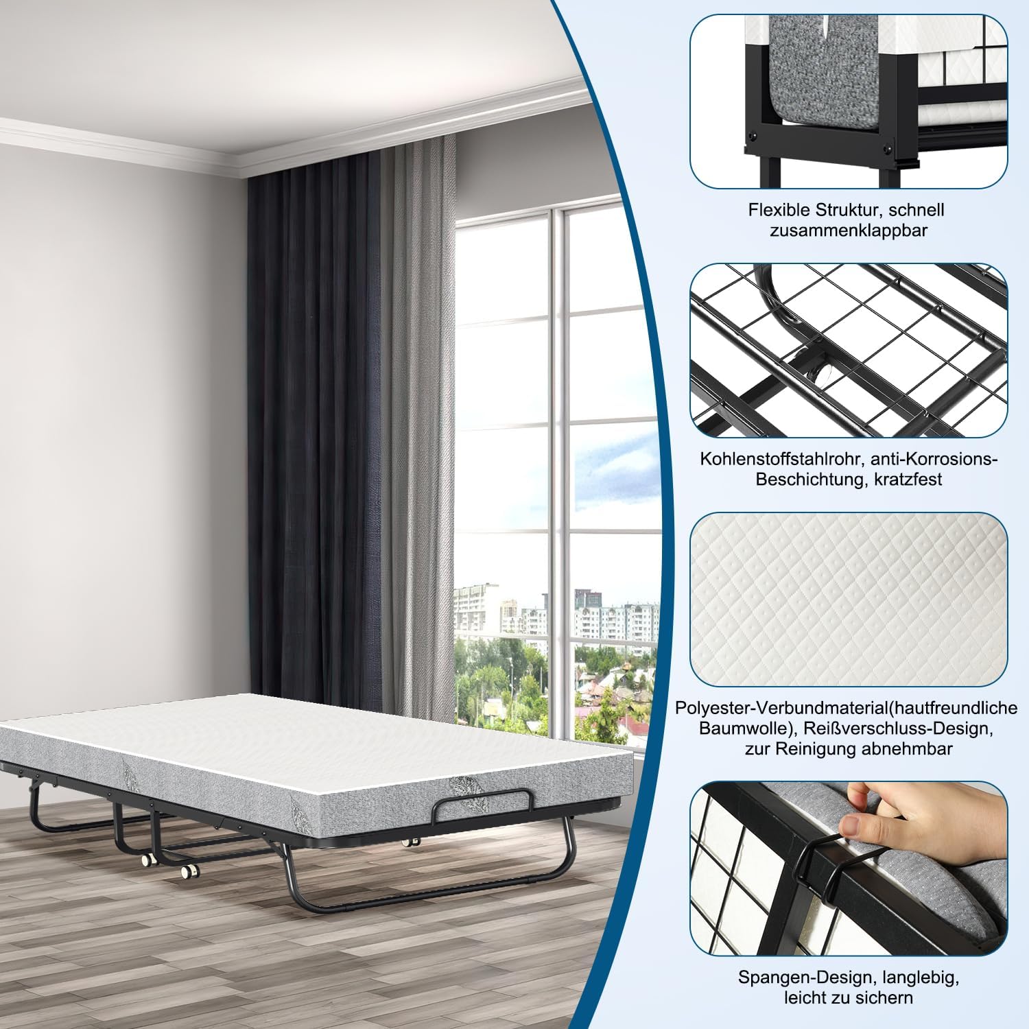 Detalle 2 de ISOISL Cama plegable 90 x 200 cm colchón 13 cm