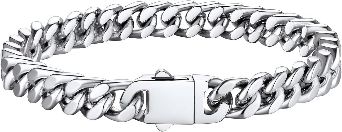 Detalle de Bestyle Herren-Armband aus Edelstahl mit Cuban-/Panzerkette (5/7/9/12,5 mm) in Silber/Schwarz/Gold