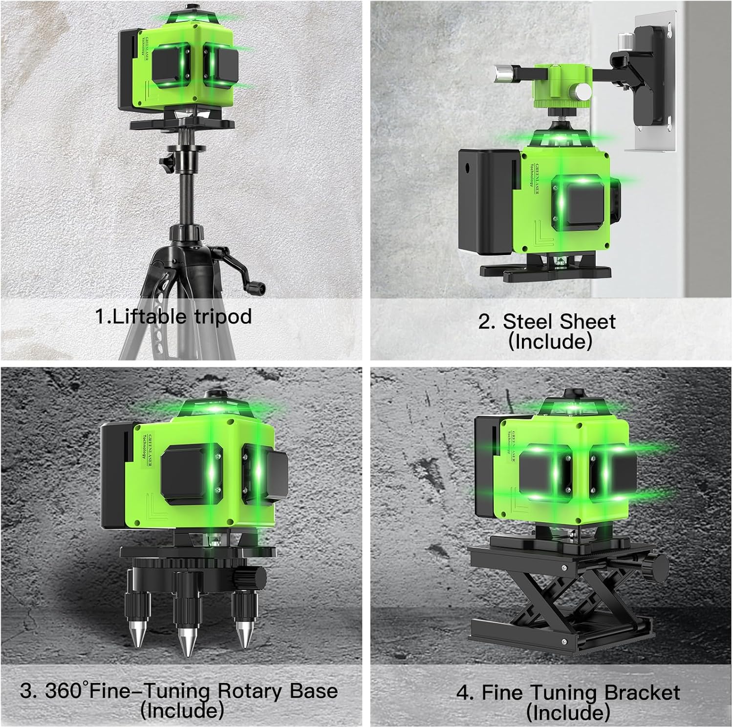 Thumbnail 3 de Livella Laser 4D verde a 16 linee 4×360° – autolivellante e luminosità regolabile, con telecomando e accessori