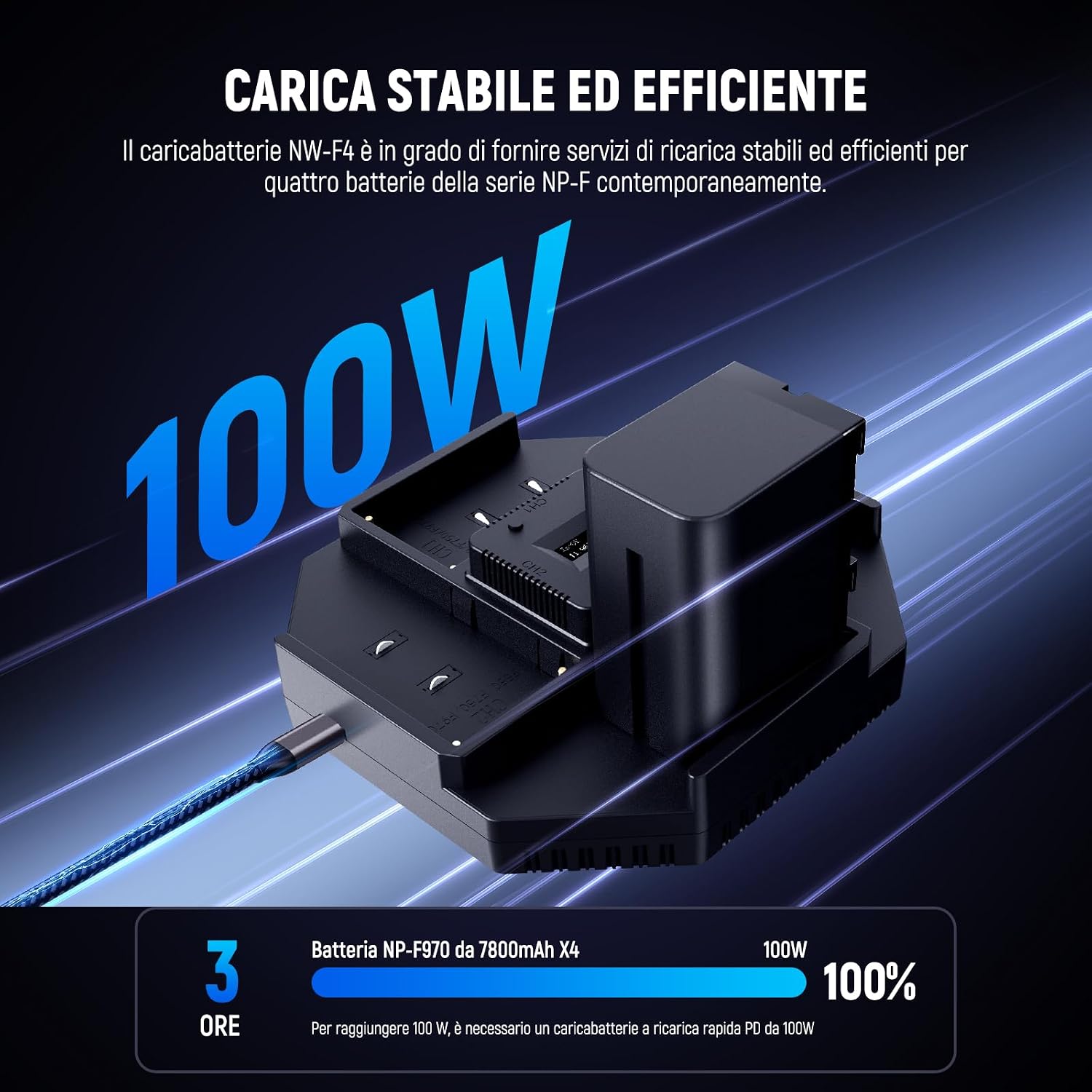 Thumbnail 1 de NEEWER NP-F970: 4 batterie di ricambio da 7800mAh + caricabatterie PD 100W con monitor OLED