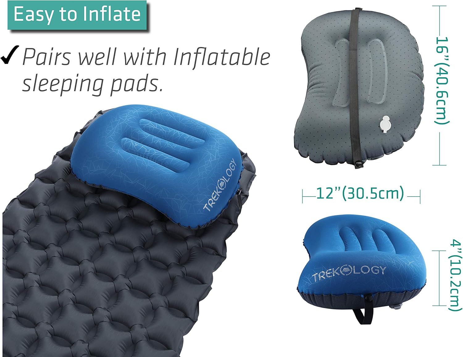 Thumbnail 5 de TREKOLOGY Ultralight Inflating Travel Camping Pillow (Ultracompact, inflatable, neck & lumbar support)