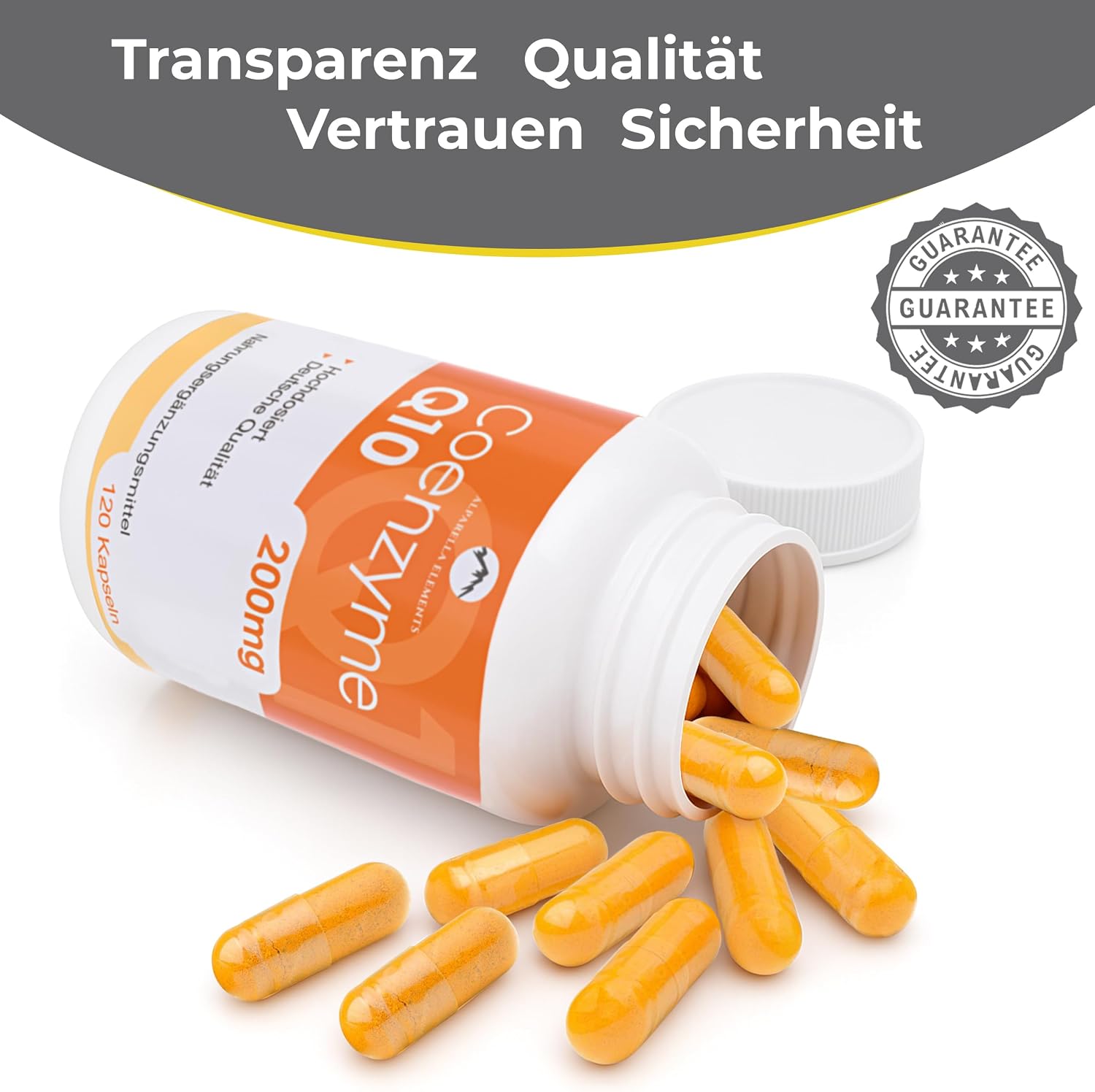 Detalle 2 de Alparella Elements Coenzym Q10 Hochkonzentriert – 200 mg pro Kapsel, vegan, 120 Kapseln (4 Monatsvorrat)