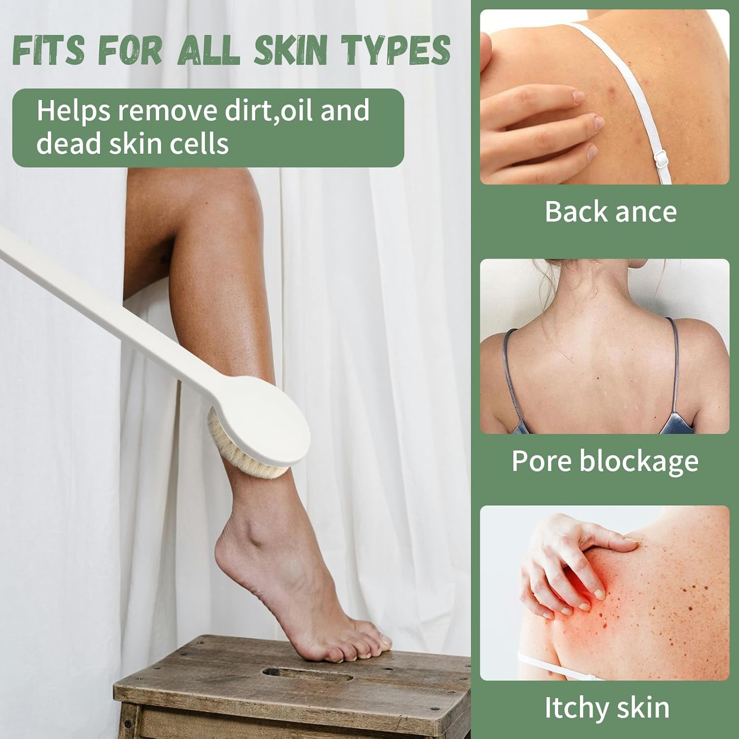 Detalle de LHNNDM Back Shower Brush 36cm: Anti-Slip Long-Handled Body Brush for Gentle Exfoliation
