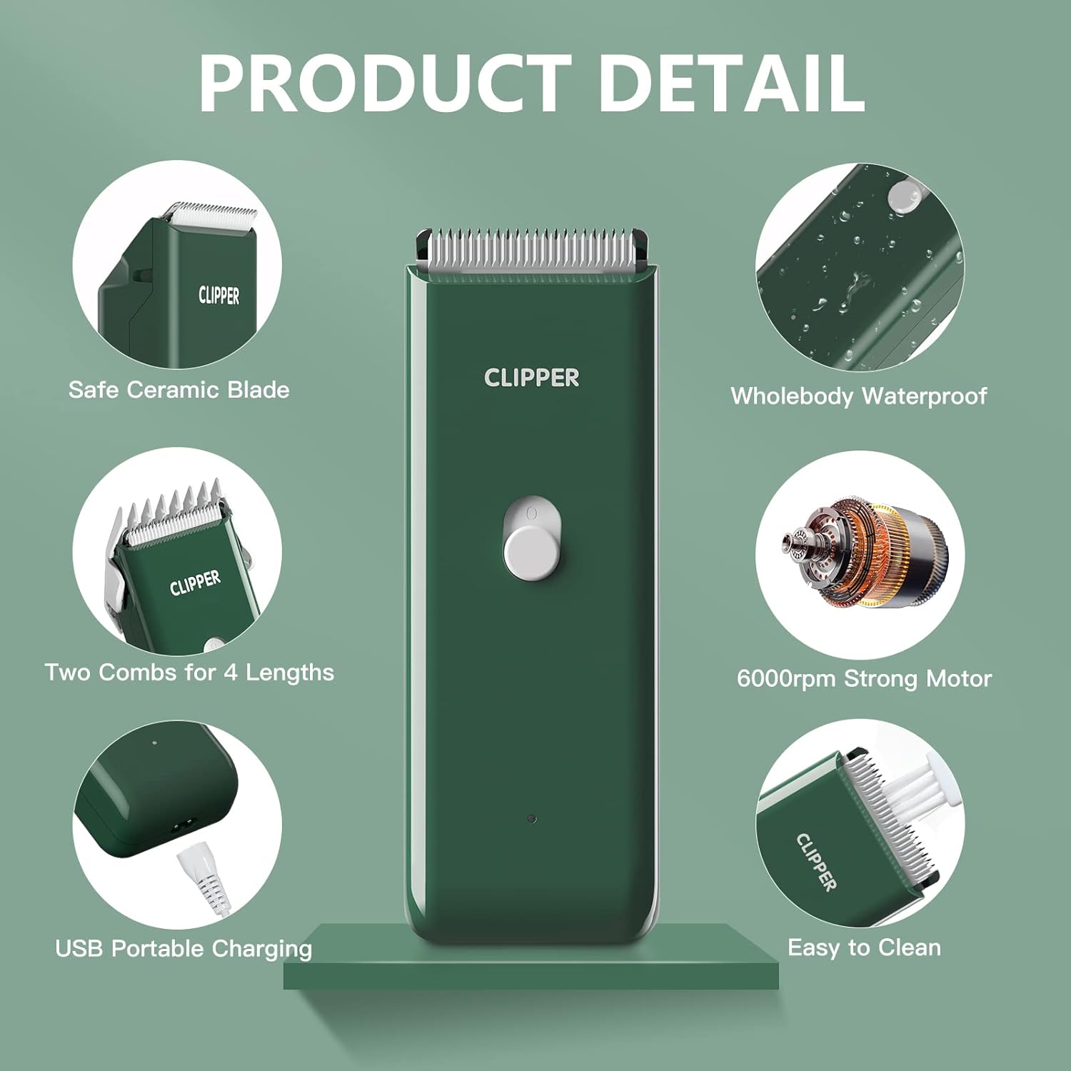 Detalle de Professional Dog Clipper & Cat Grooming Clippers with detachable ceramic blades and USB rechargeable battery