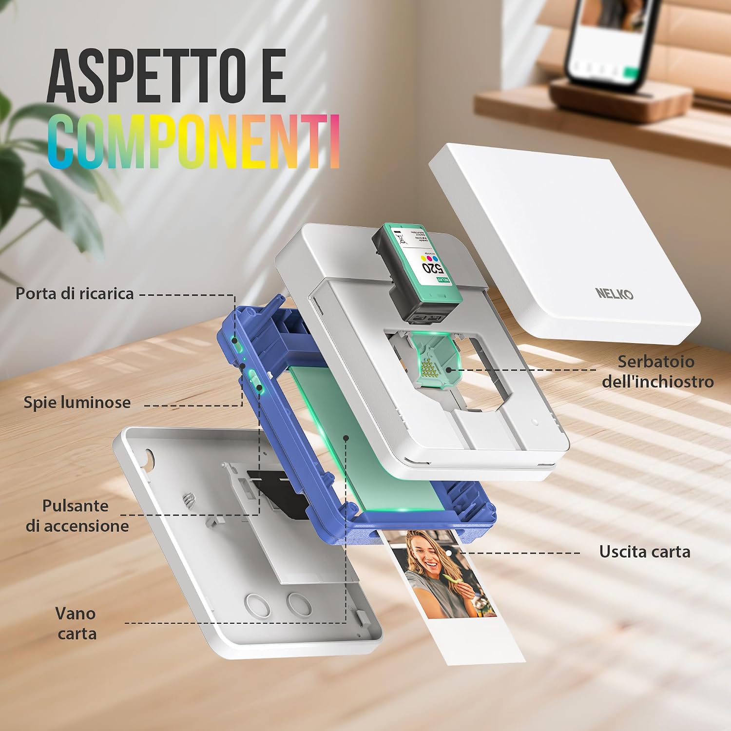 Thumbnail 3 de Nelko PP01 stampante fotografica portatile mini a colori per foto da cellulare (con carta adesiva)