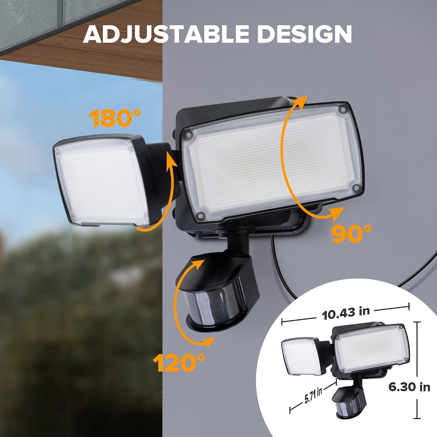 Detalle de LUTEC 76354313xx Outdoor Motion Sensor Floodlight, 21W, 2 Adjustable Heads