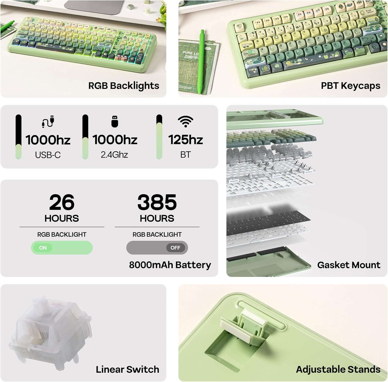 Detalle de KiiBoom Phantom98 Lite: 96% Wireless Mechanical Keyboard with VIA, 8000mAh Battery, and Creamy Gasket Sound