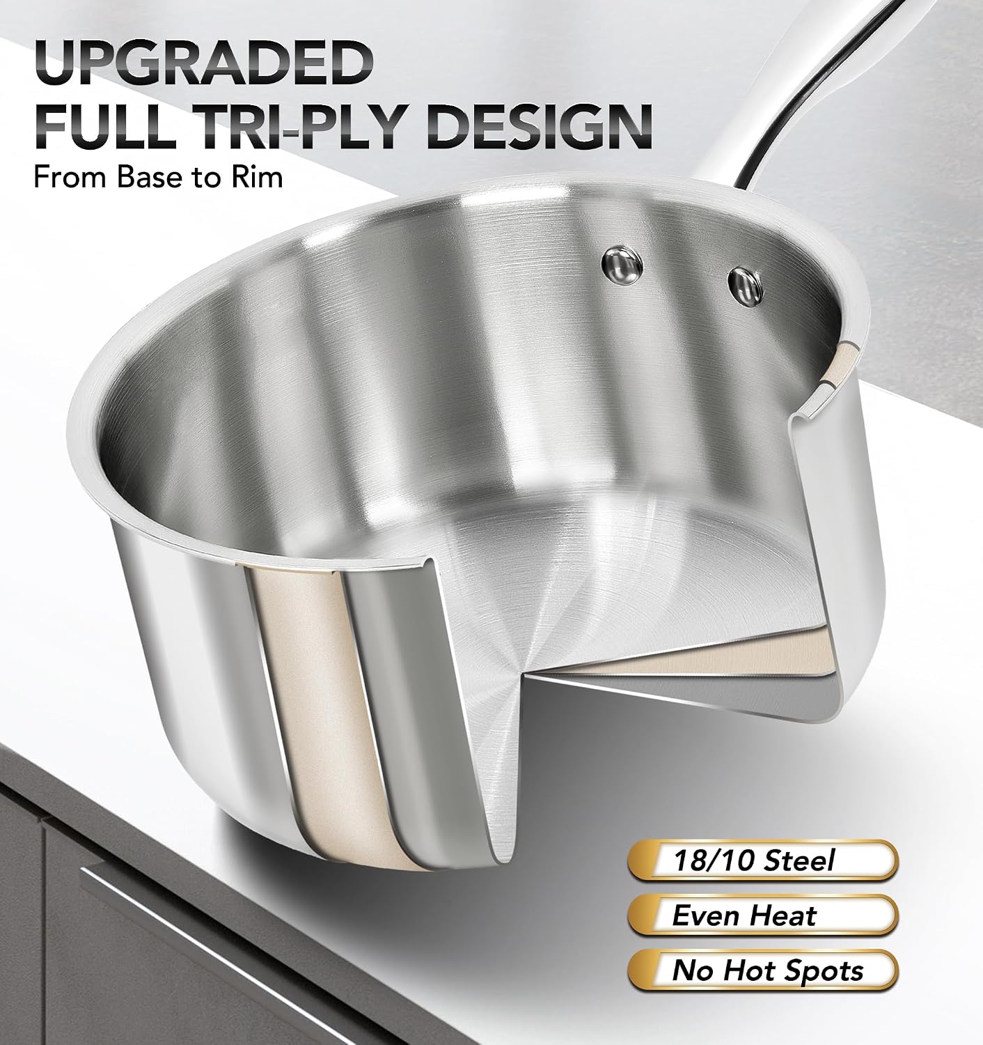 Detalle 2 de MICHELANGELO Triply Stainless Steel Saucepan Set 6pc