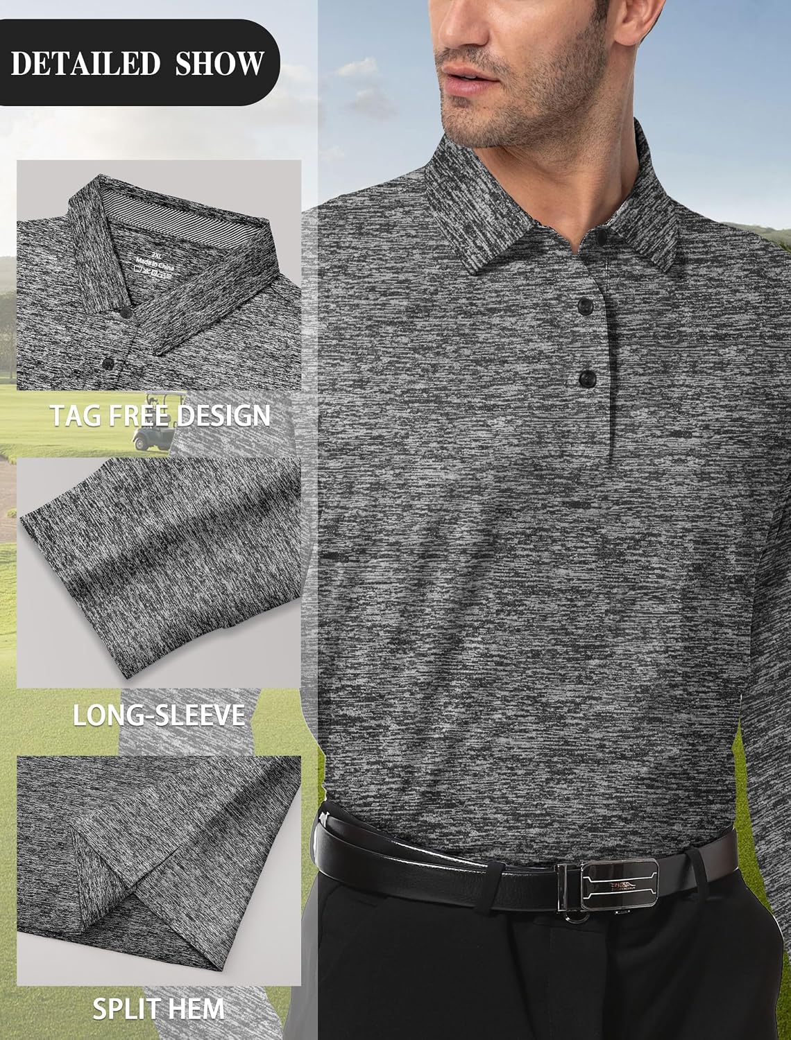 Detalle de ANGEL CITIZ Herren Poloshirts (Kurzarm/Langarm) – atmungsaktiv, schnelltrocknend, für Casual, Sport & Golf