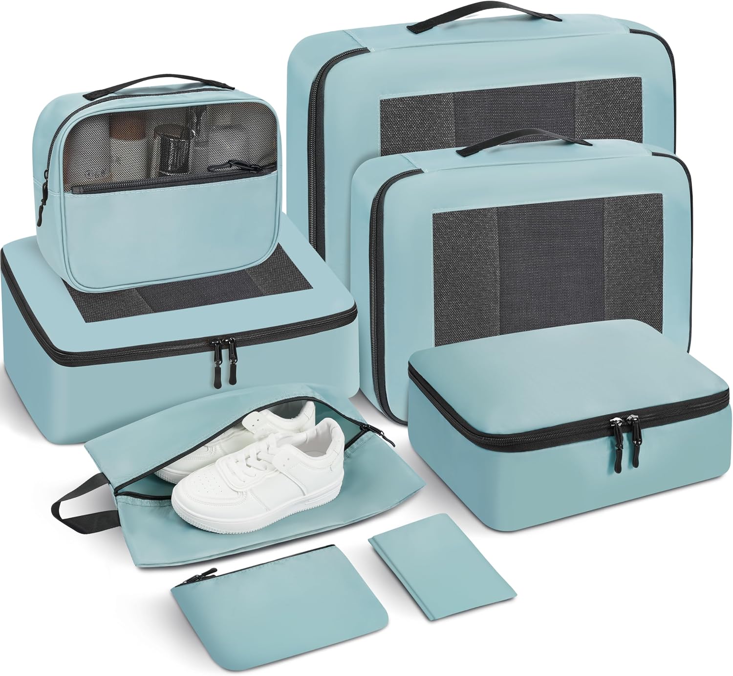 Detalle de Prezon Packing Cubes for Suitcase 8 Set (Teal) – lightweight luggage organisers for travel