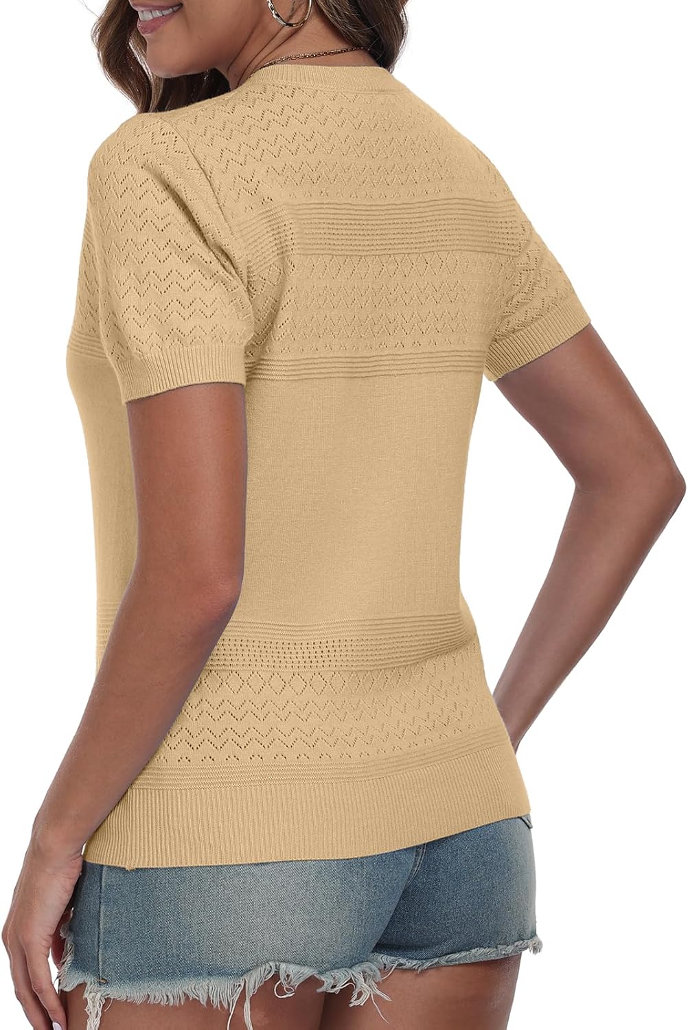 Thumbnail 4 de YUNDAI Damen T-Shirts V-Ausschnitt Kurzarm – vielseitiges Strickshirt für Frühling bis Herbst