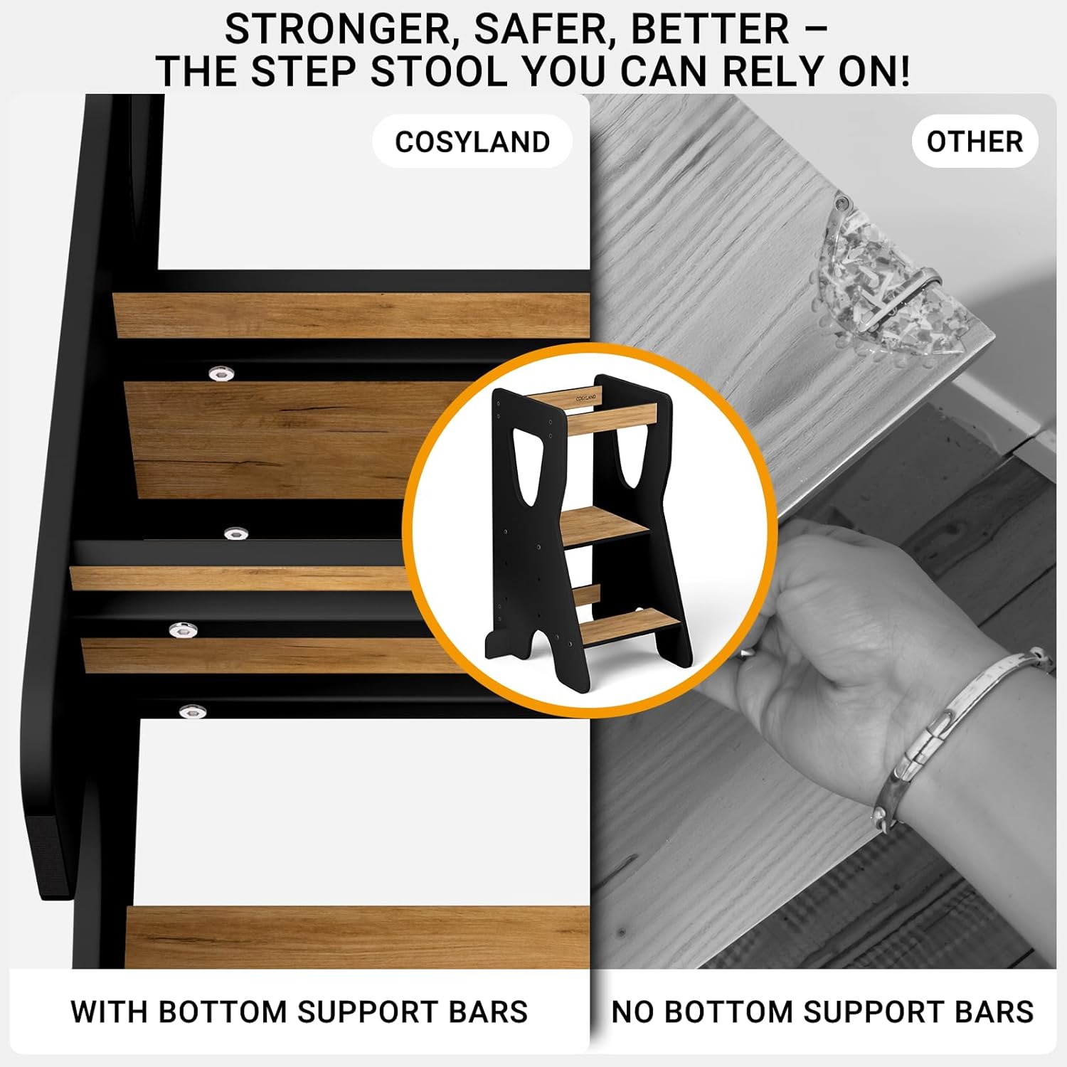 Thumbnail 5 de COSYLAND Toddler Standing Tower for Kitchen Counter – Adjustable, Stable Baby Counter Stool (Black & Natural)