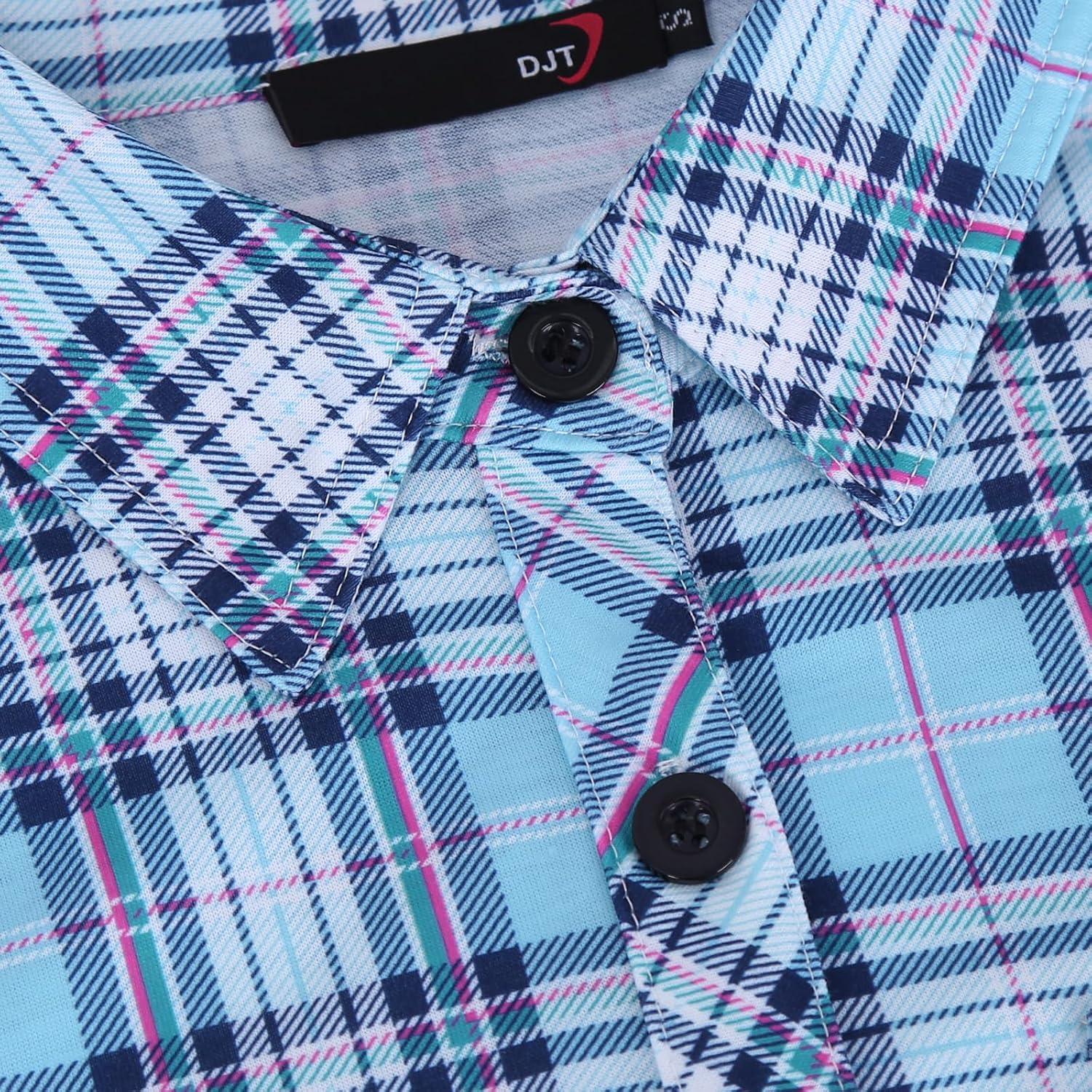 Detalle 2 de DJT Damen Bluse mit kariertem Strick, Button-Down-Kragen und Roll-Up-Ärmeln (Langarm)