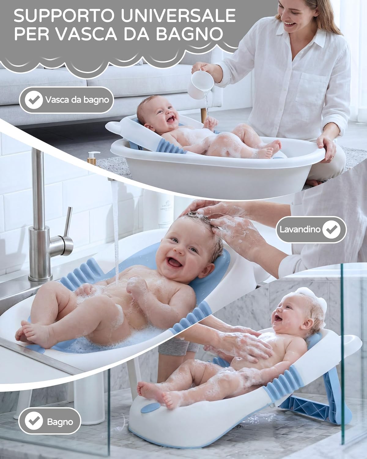 Thumbnail 1 de Vaschetta da bagno pieghevole SANEWE per neonato 0-6 mesi con supporto, sedile antiscivolo e ventose