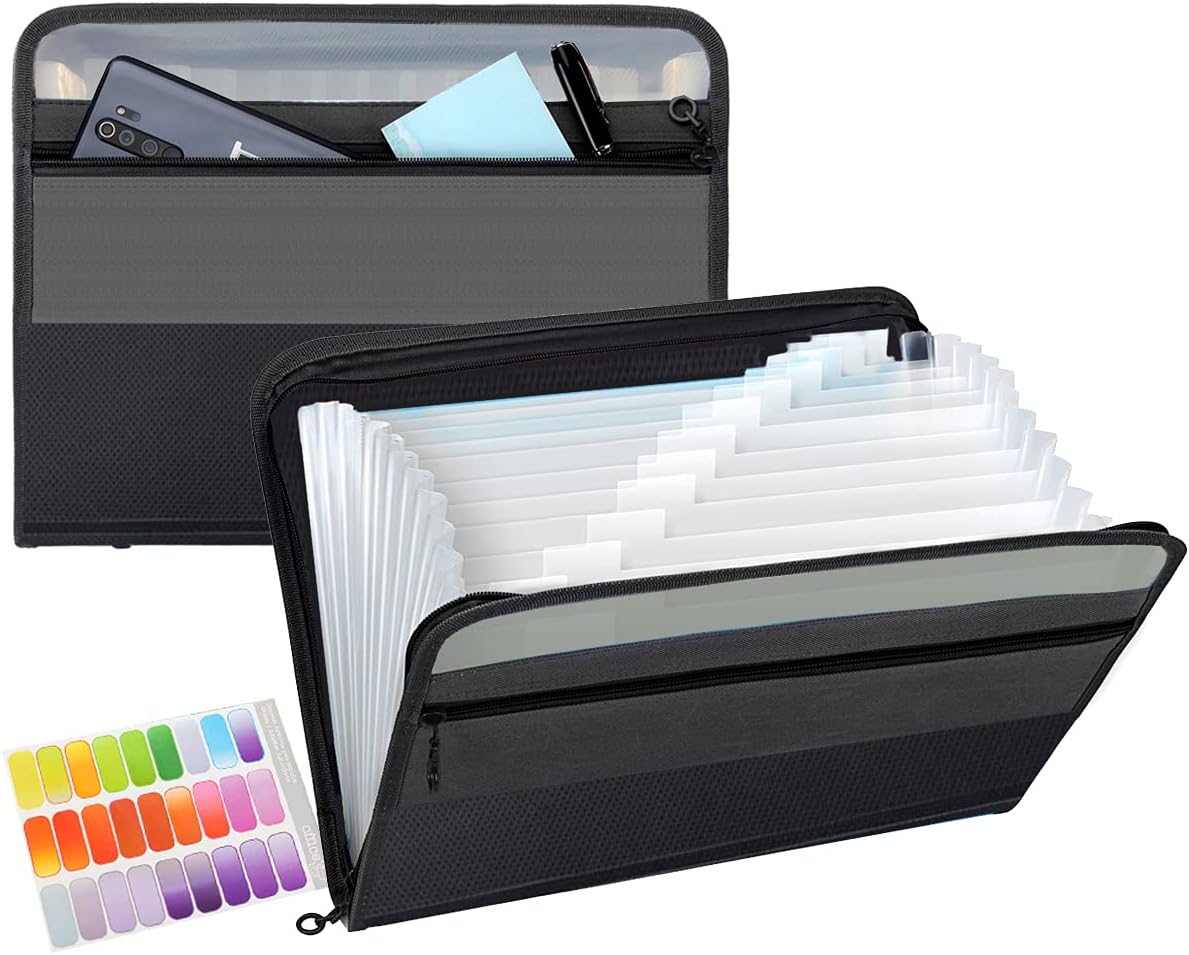 Detalle de TRANBO 13-Pocket Expanding File Folder with Zipper, A4 Document Wallet Organiser