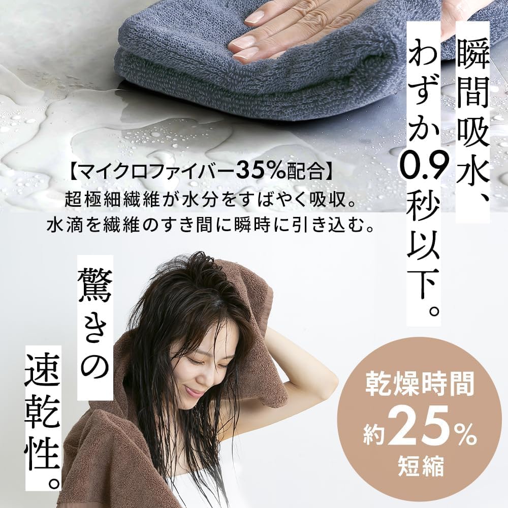 Detalle 2 de アイリスプラザ Smart yell(スマートエール) フェイスタオル 5枚組 薄手・軽量 チャコール 34×80cm