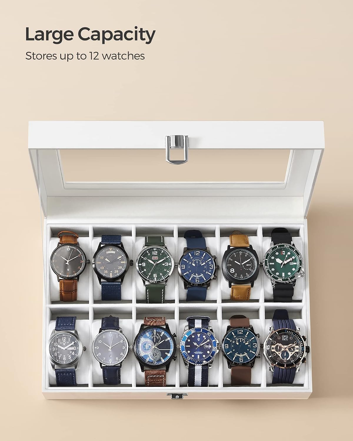 Detalle de SONGMICS BRIDIE JWB202V1 12-Slot Watch Box with Glass Lid