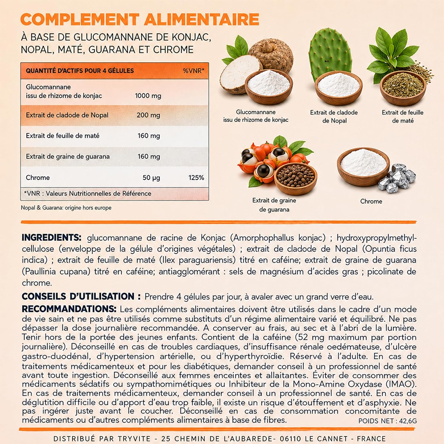 Thumbnail 5 de TRYVITE Konjac Silhouette Active, 90 gélules végétales au nopal et au chrome