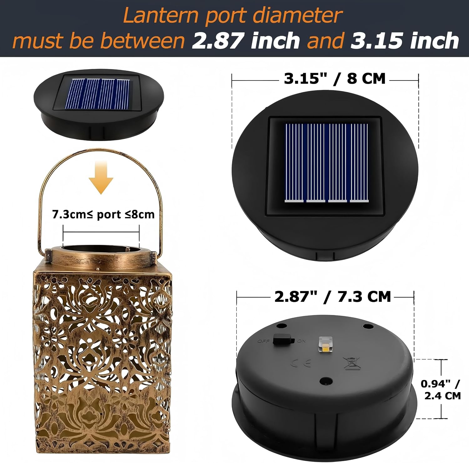 Thumbnail 1 de Solar Light Top 8cm Replacement for Outside Lanterns (2-Pack) – 1.2V 600mAh Warm LED, IP44