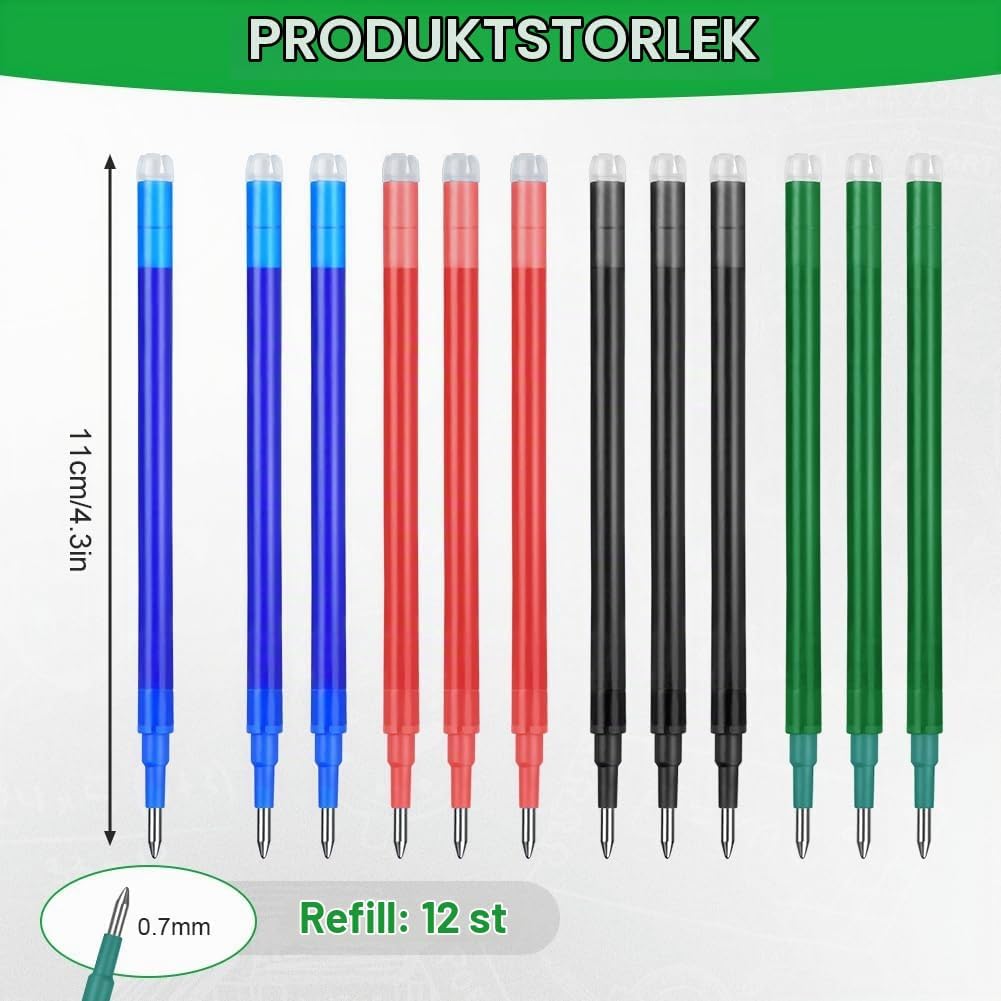 Detalle 2 de Vicloon-refiller för raderbar penna, 0,7 mm, 12-pack i fyra färger