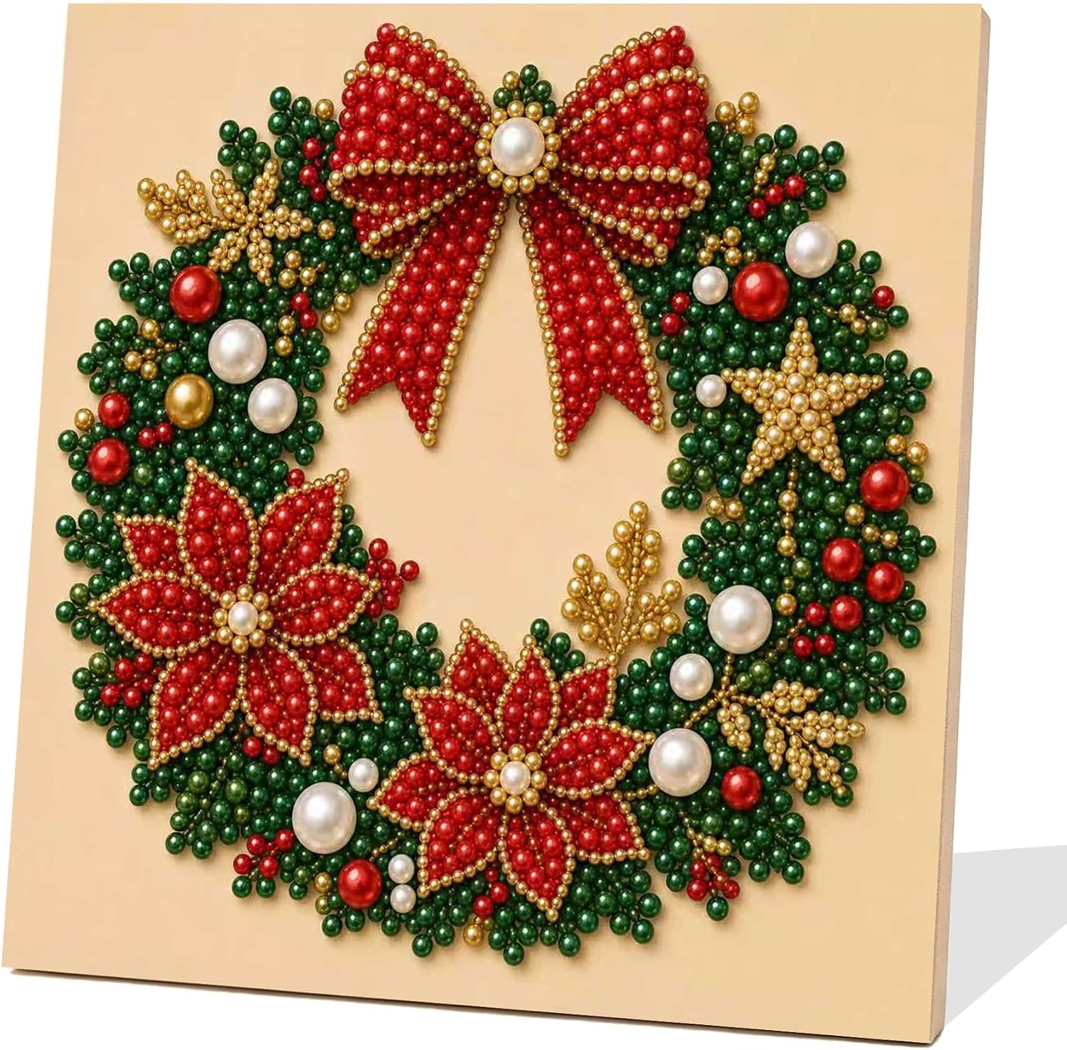 Detalle de Meothan Christmas Pearl Diamond Art Kit, Framed 10 x 10-Inch Wreath