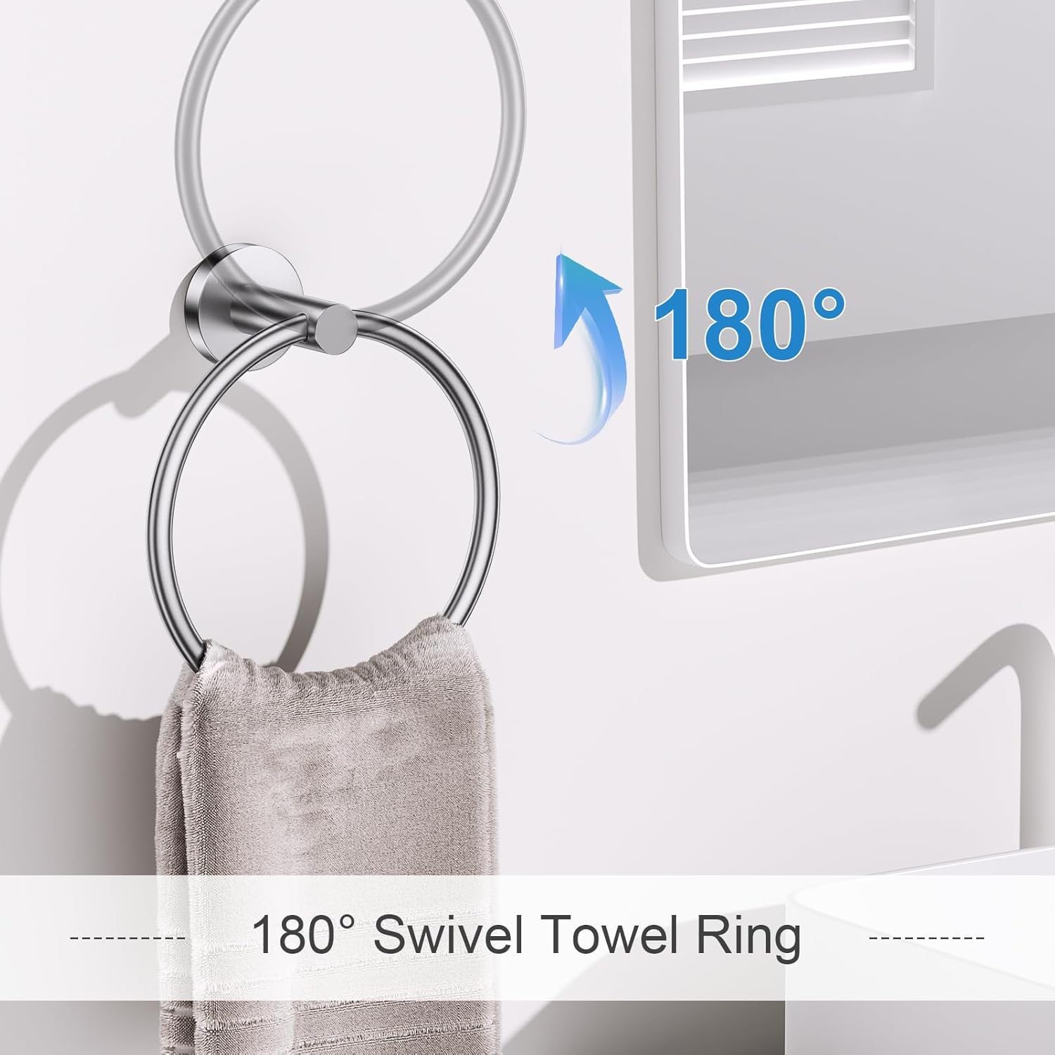 Thumbnail 3 de Brushed Nickel 5-Piece Bathroom Hardware Set with Shelf – 23.6 Inch Towel Rack & Towel Bar