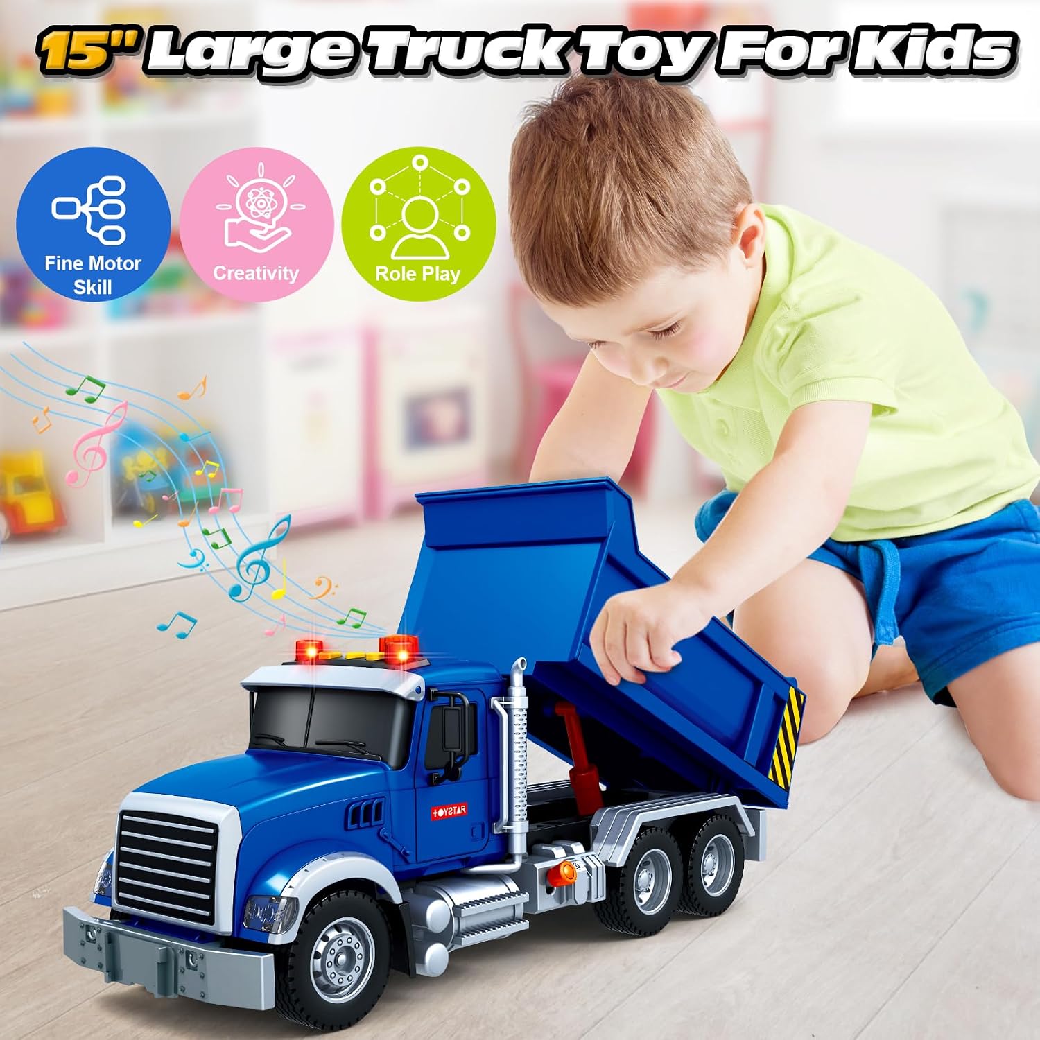 Detalle de SpringFlower Large Dump Truck Toy (15 in) with Sound and Light for Ages 3–7